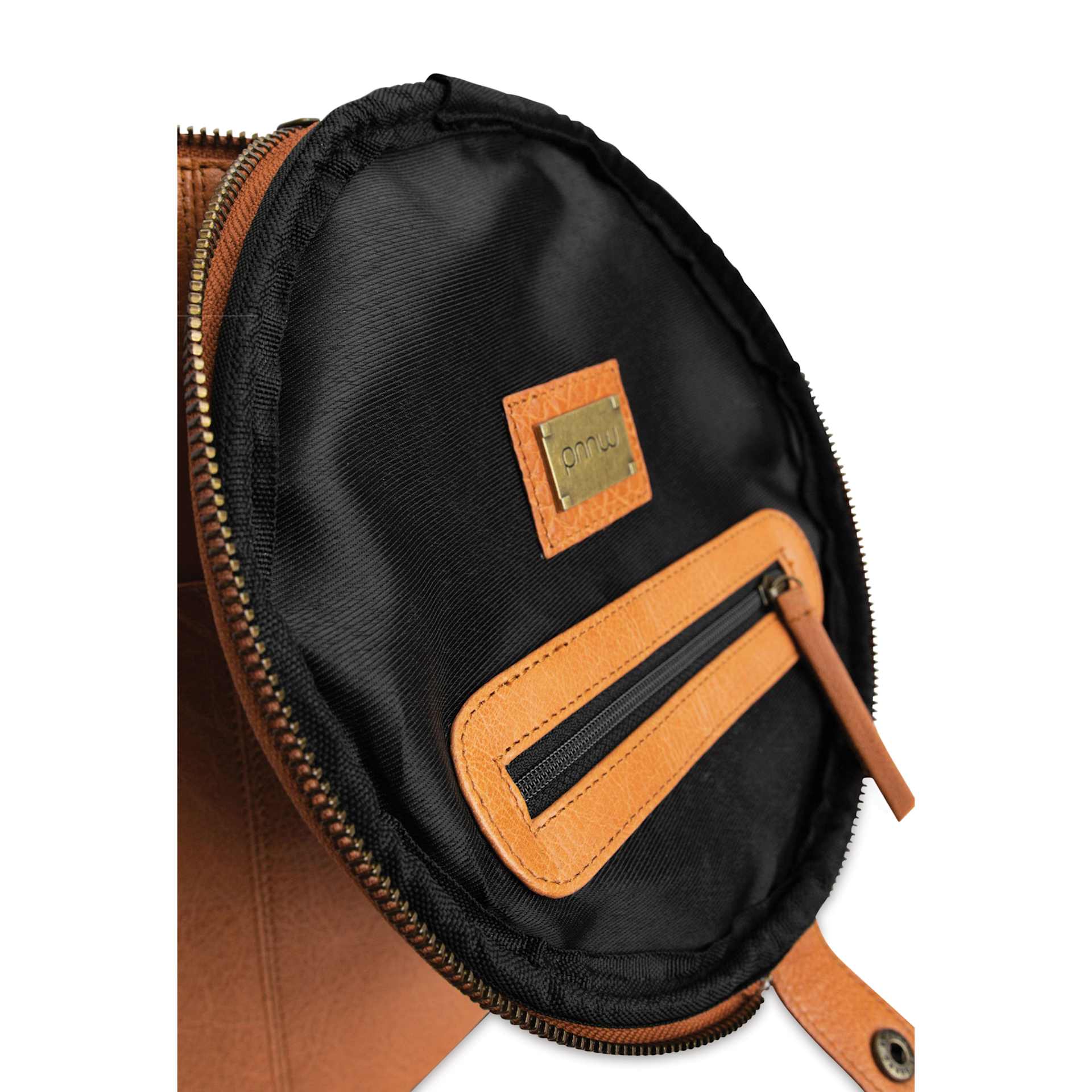 Muud Saturn XL Leather Needlework Project Bag - Brown - underside of lid