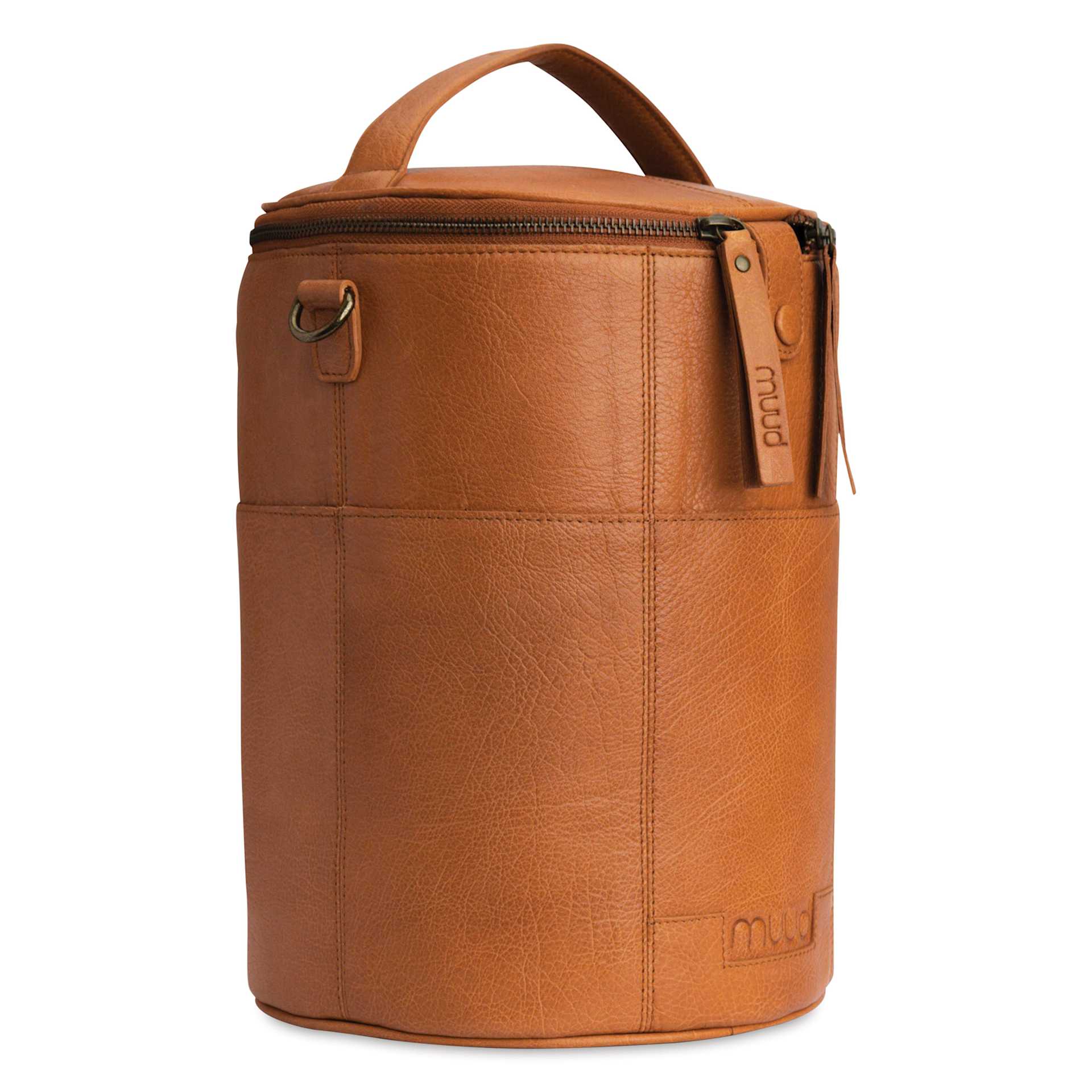 Muud Saturn XL Leather Needlework Project Bag - Brown - front, angled