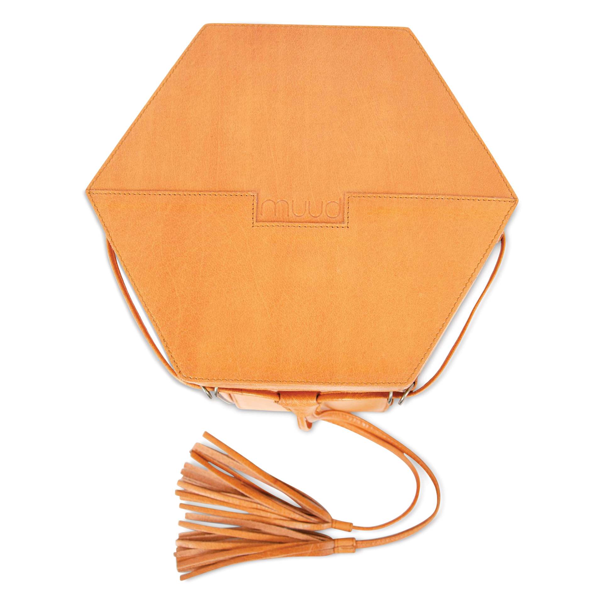 Muud Evita Leather Storage Box - Brown, XL - top view, closed