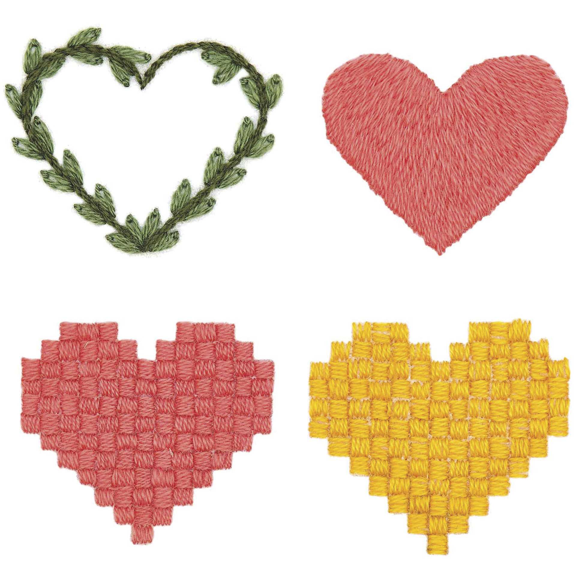 Rico Design Stick and Stitch Embroidery Kit - Pkg of 14, Pixel Art Hearts
