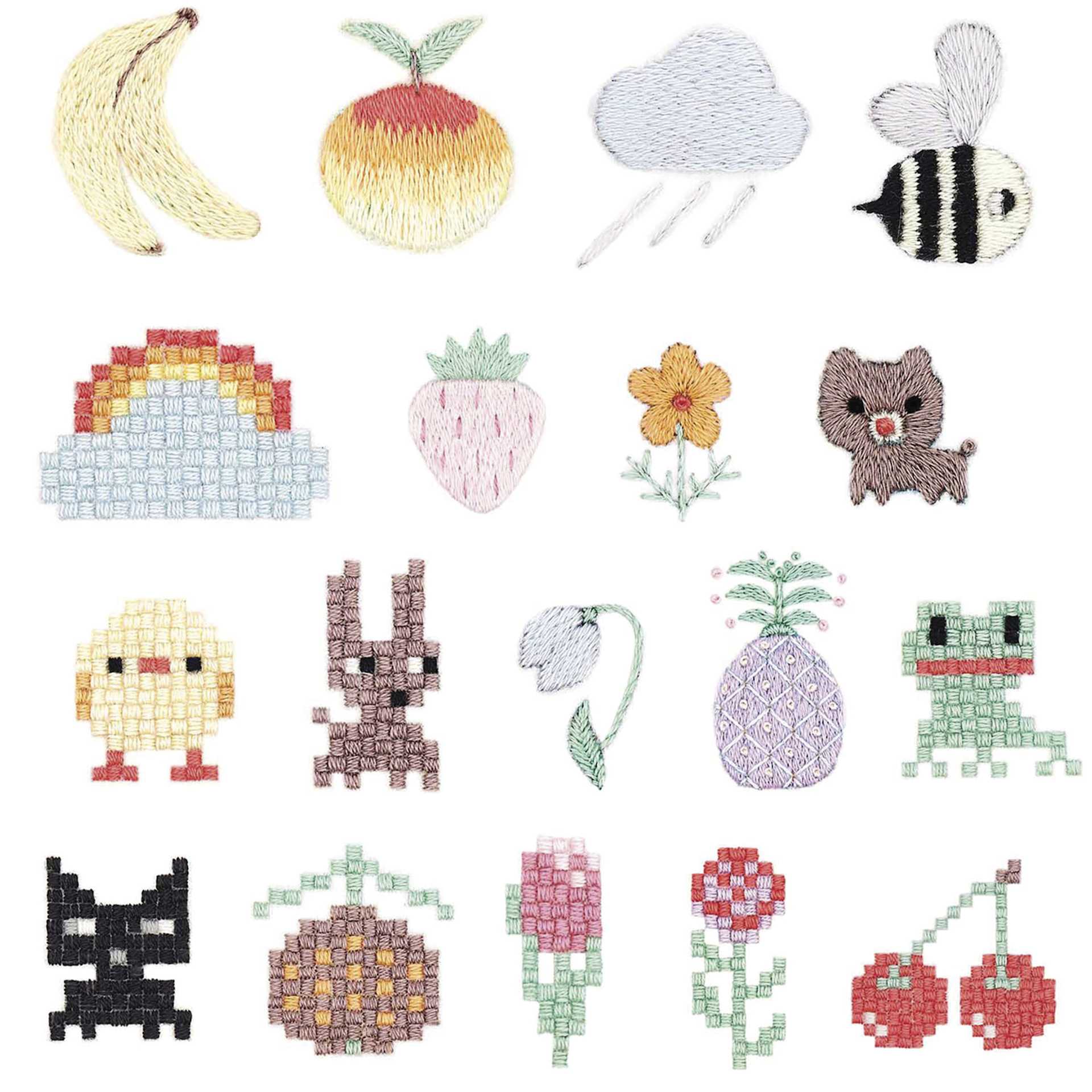 Rico Design Stick and Stitch Embroidery Kit - Pkg of 18, Pixel Art Mix