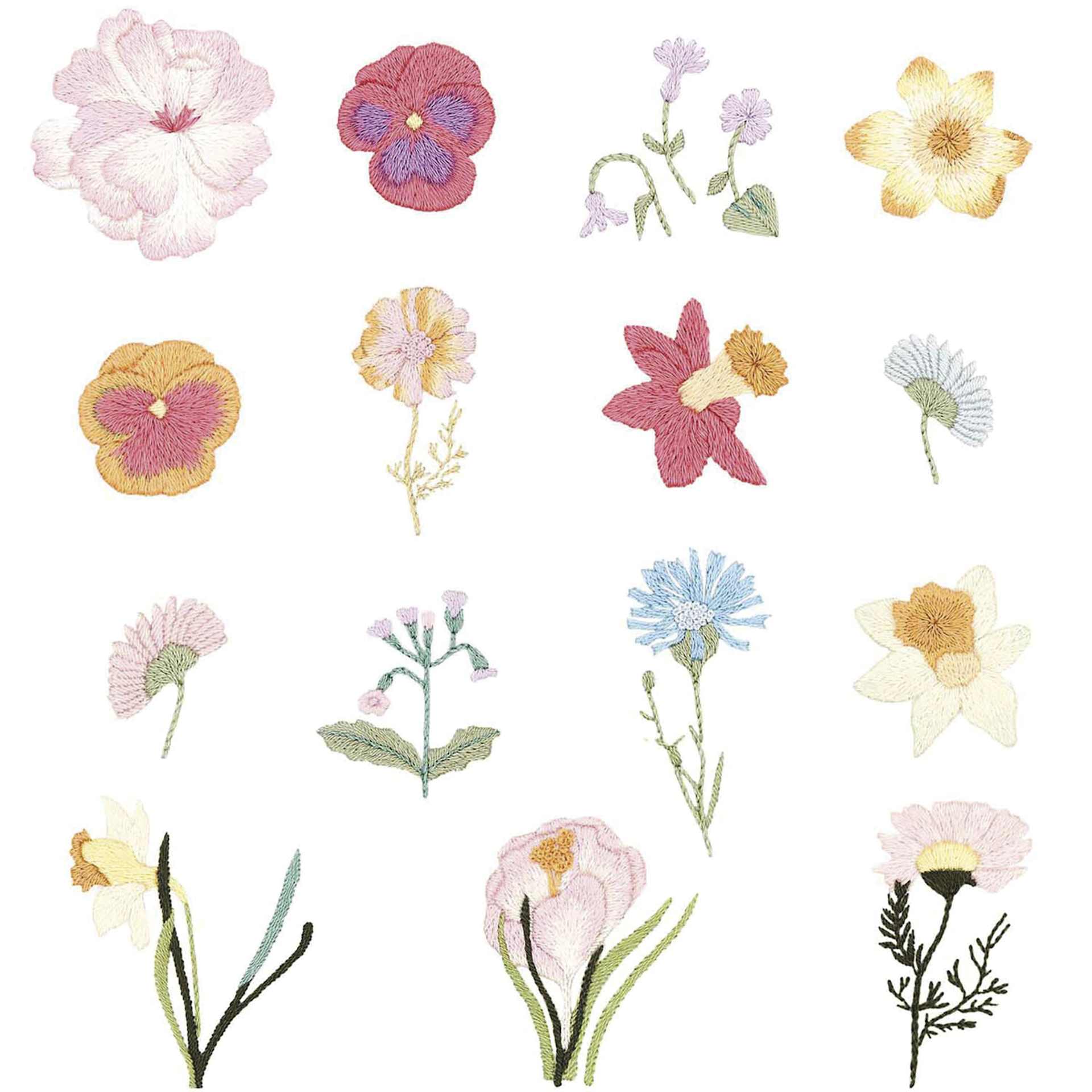 Rico Design Stick and Stitch Embroidery Kit - Pkg of 15, Spring Flowers