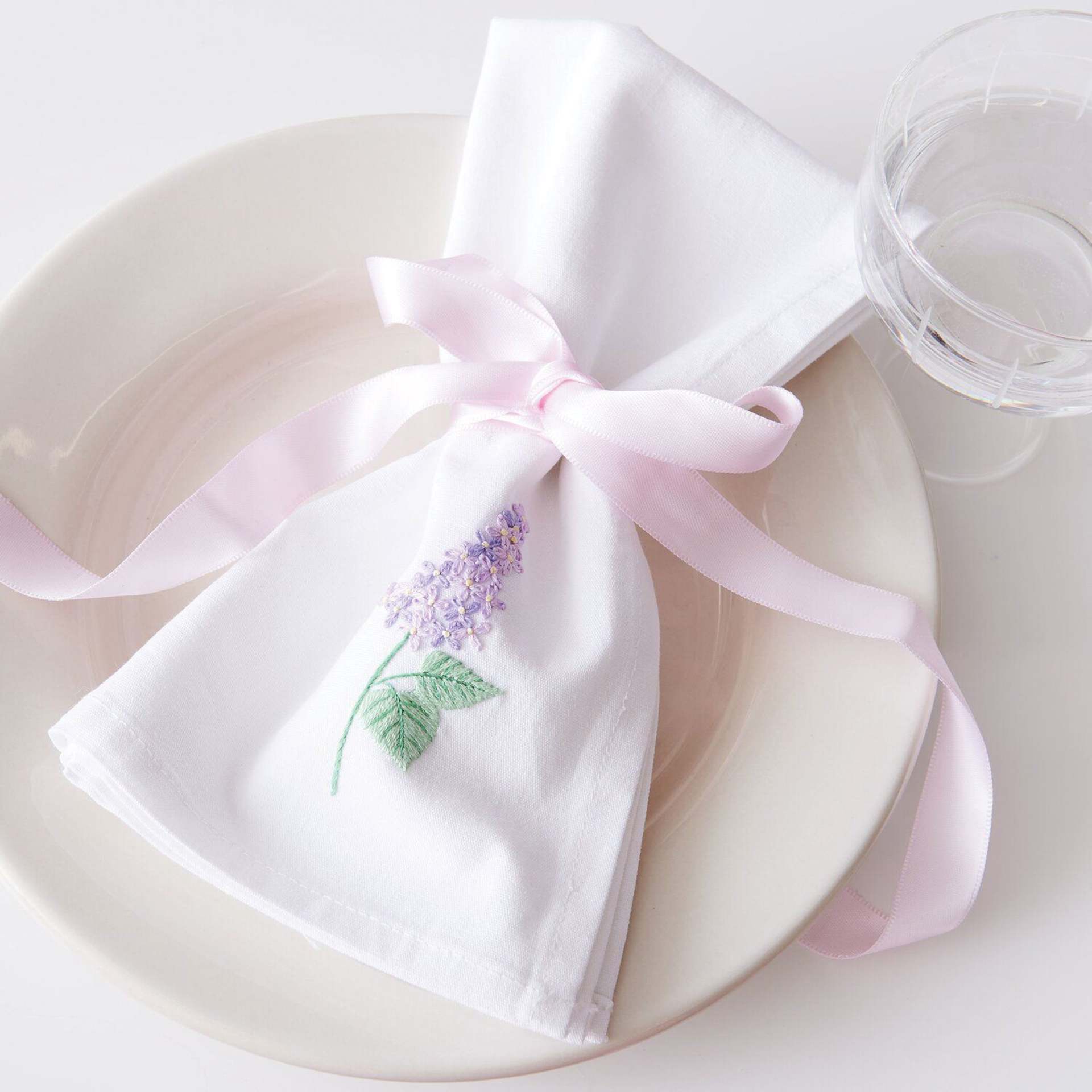 Rico Design Stick and Stitch Embroidery Kit - Pkg of 8, Flowers completed napkin project