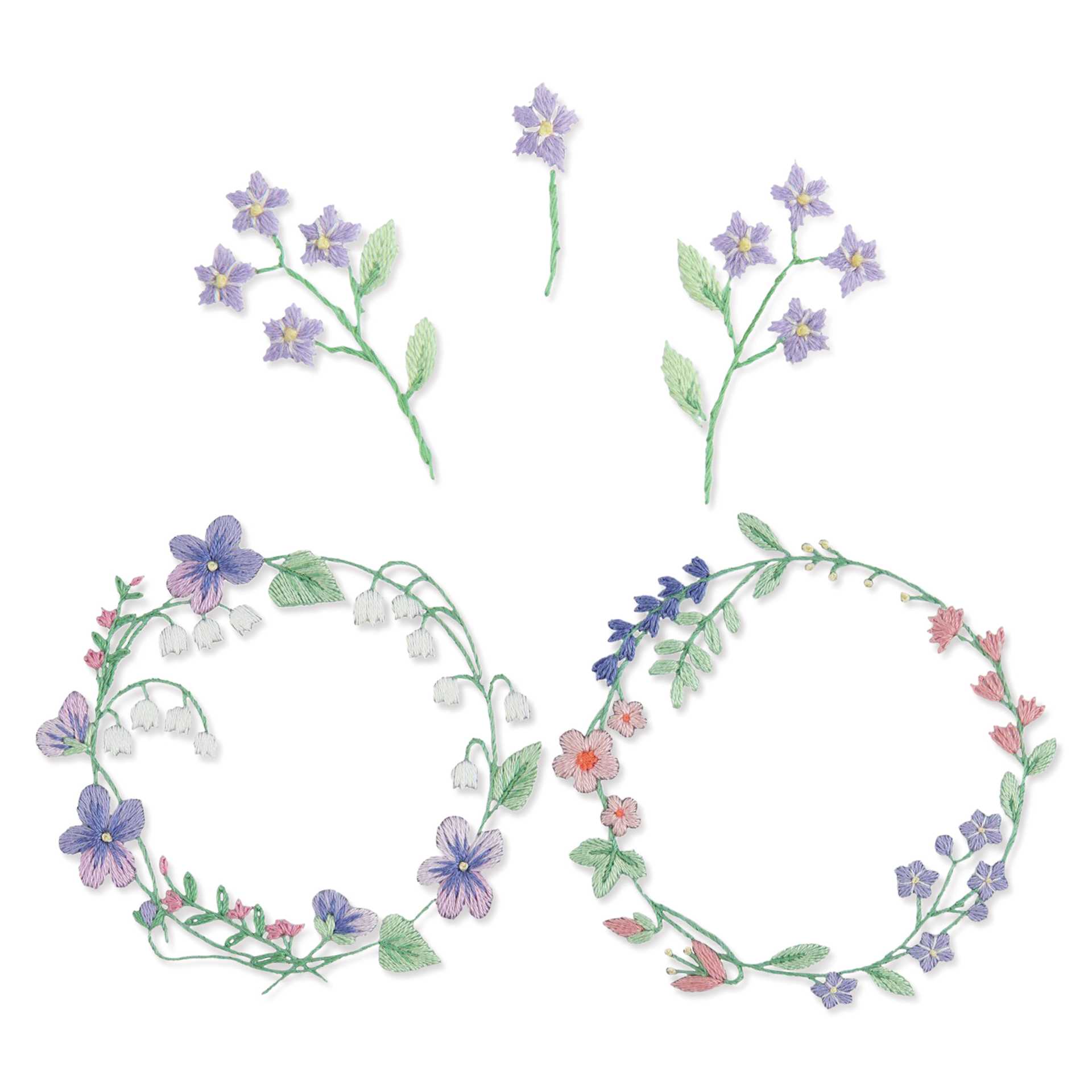 Rico Design Stick and Stitch Embroidery Kit - Pkg of 13, Flower Wreaths completed projects
