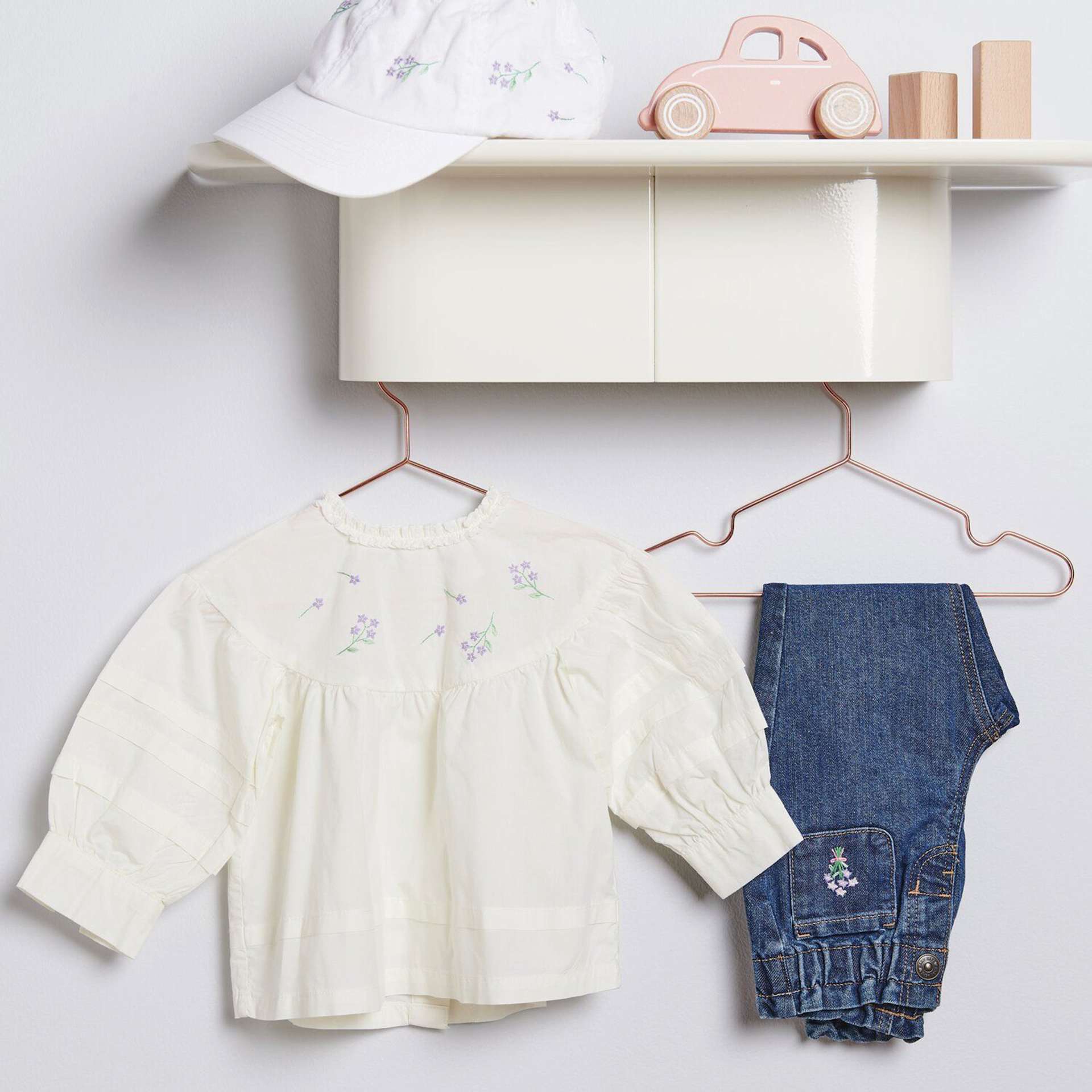 Rico Design Stick and Stitch Embroidery Kit - Pkg of 13, Flower Wreaths completed example on clothing