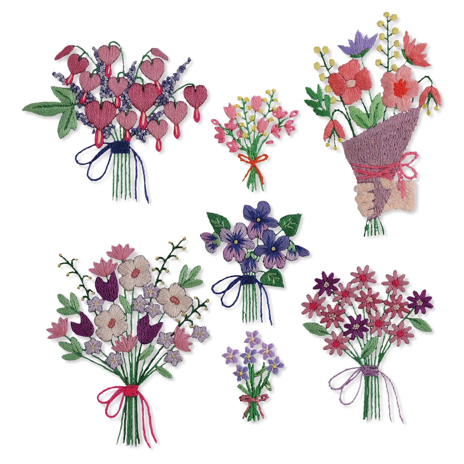 Rico Design Stick and Stitch Embroidery Kit - Pkg of 7, Bouquets completed projects