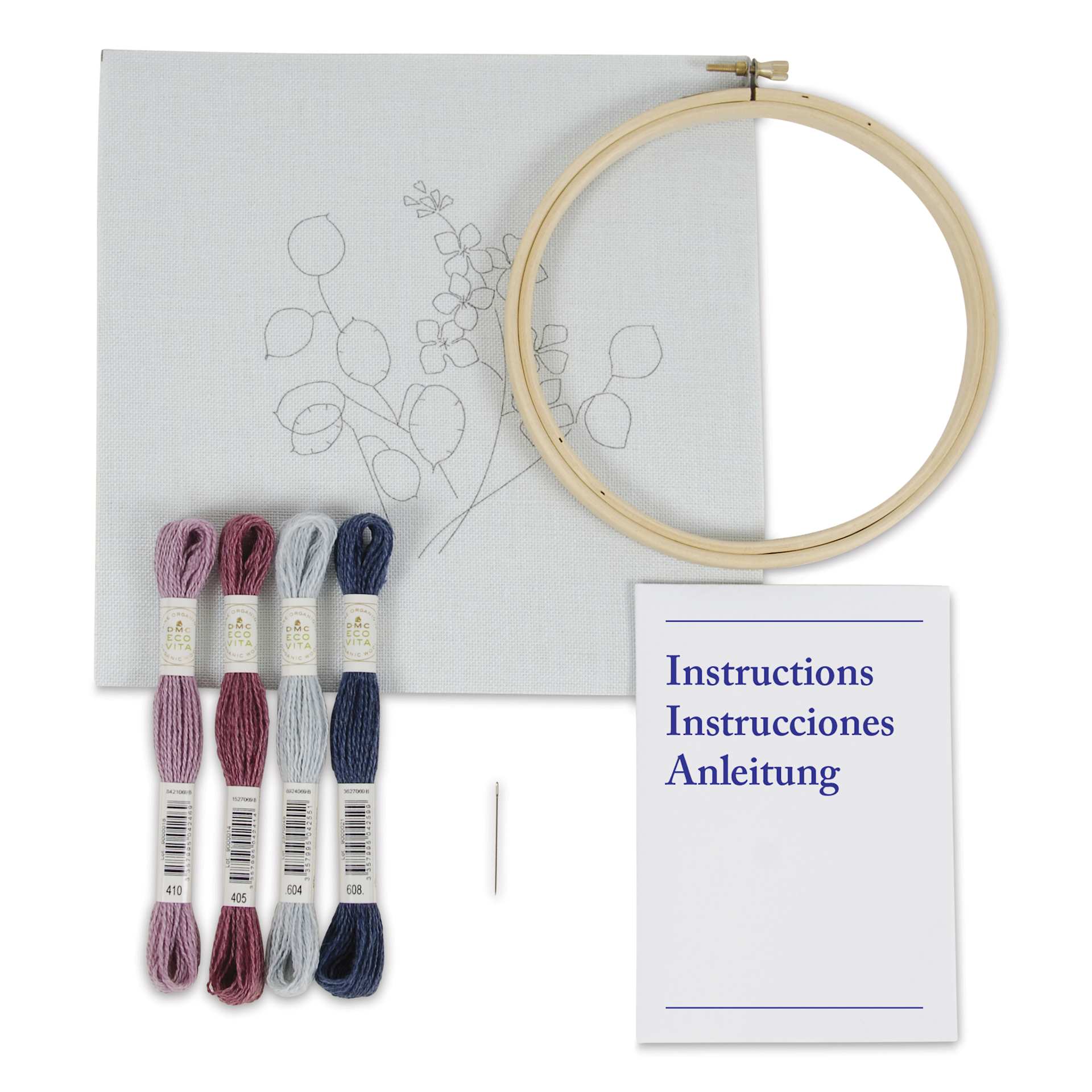 DMC The Designer Collection Eco Vita Embroidery Kit - Lunaria Flowers - contents