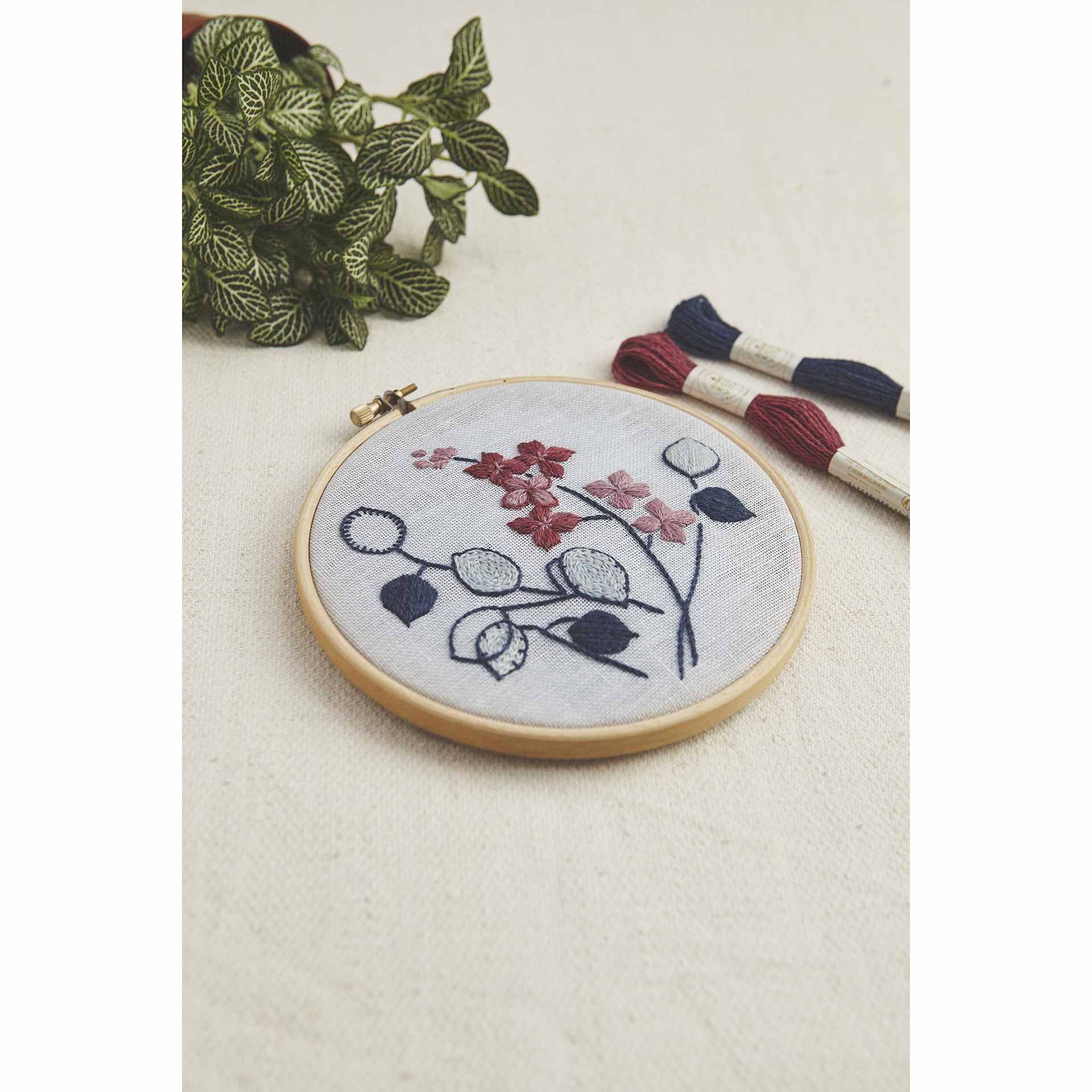 DMC The Designer Collection Eco Vita Embroidery Kit - Lunaria Flowers - finished example