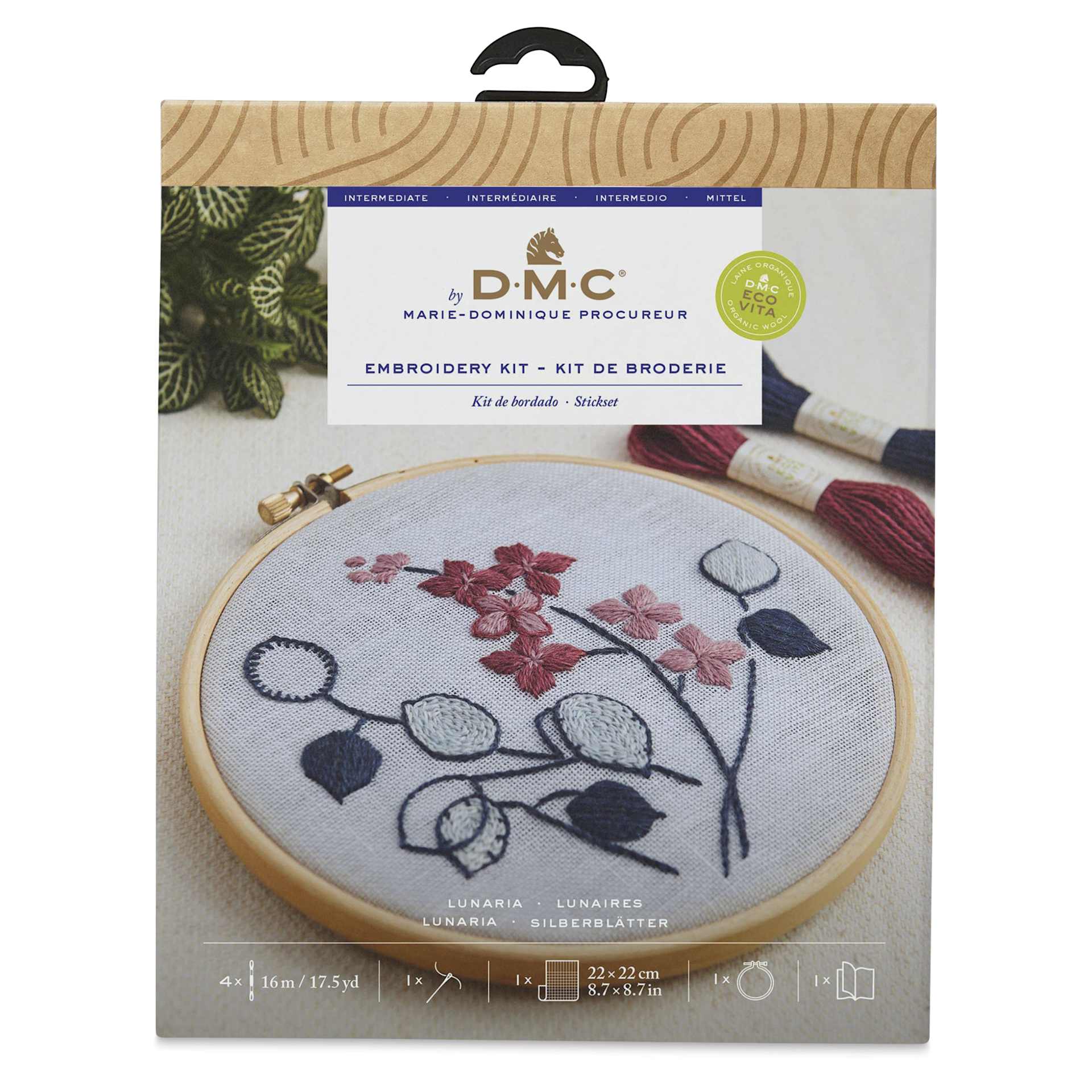DMC The Designer Collection Eco Vita Embroidery Kit - Lunaria Flowers - back of packaging