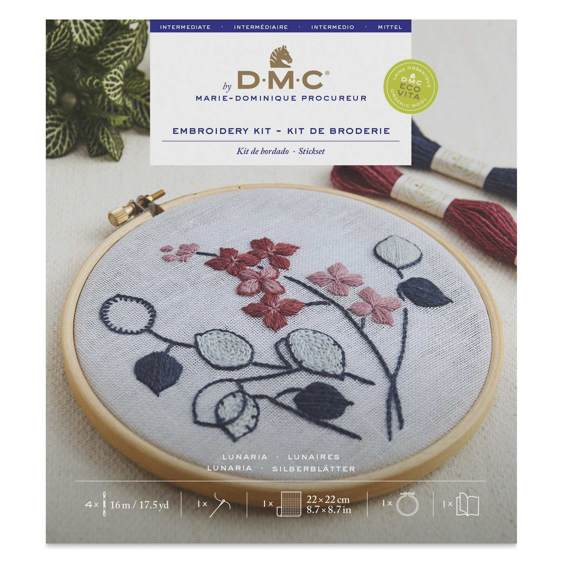 DMC The Designer Collection Eco Vita Embroidery Kit - Lunaria Flowers - front of packaging