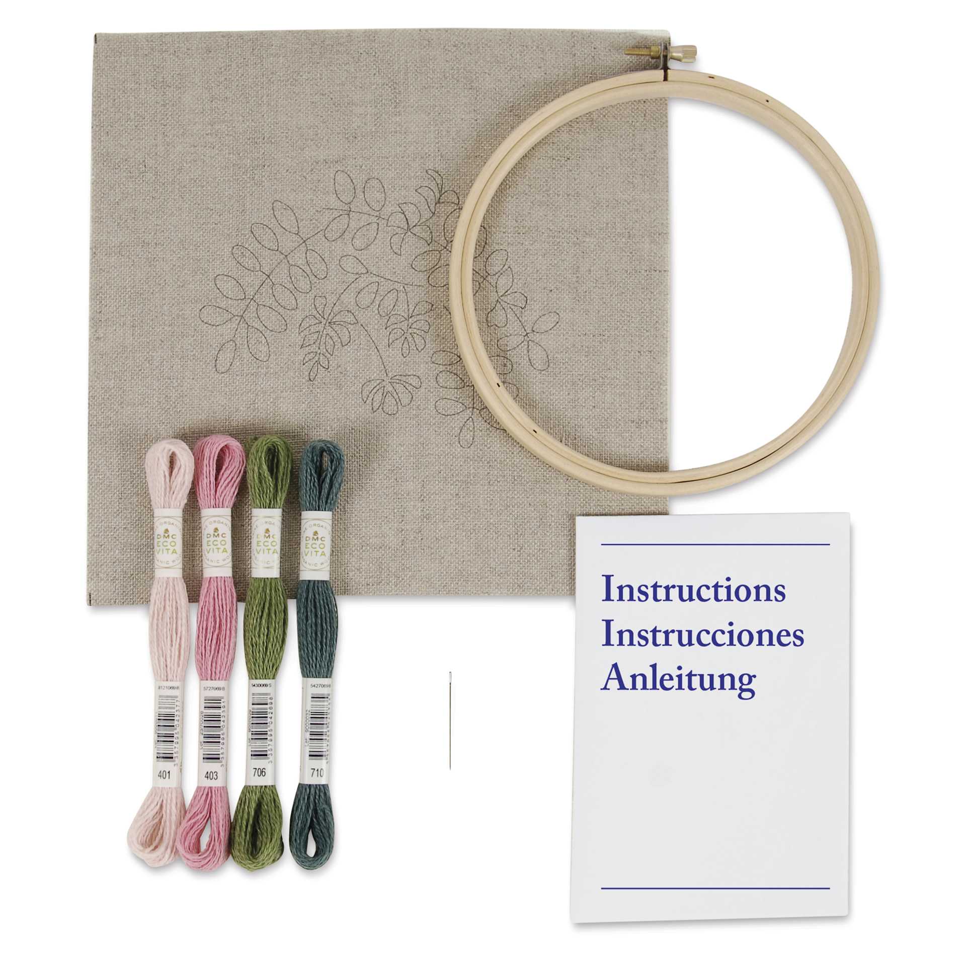 DMC The Designer Collection Eco Vita Embroidery Kit - Indigo Flowers - contents
