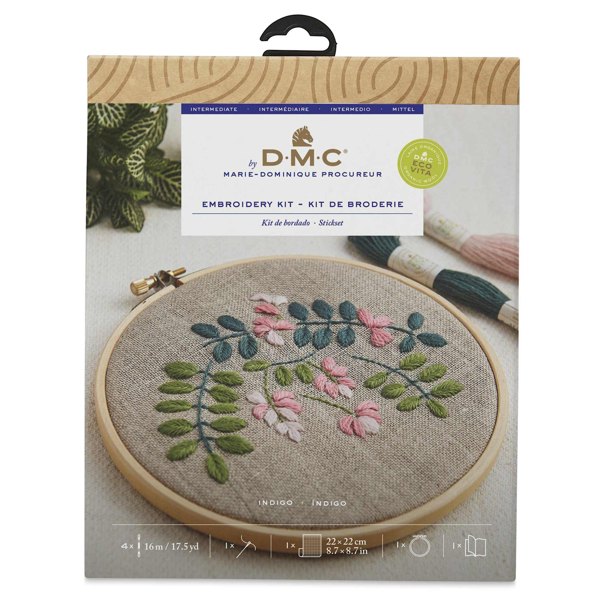 DMC The Designer Collection Eco Vita Embroidery Kit - Indigo Flowers - back of packaging