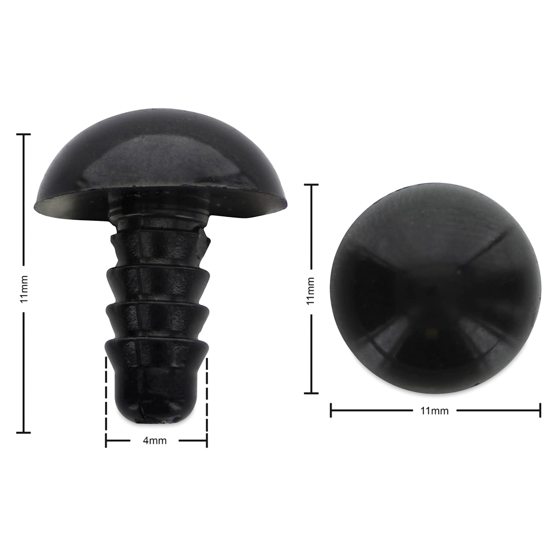 Essentials By Leisure Arts Craft Eyes w/ Washers - Black, 11 mm H x 4 mm W, 12 mm Dia. - dimensions