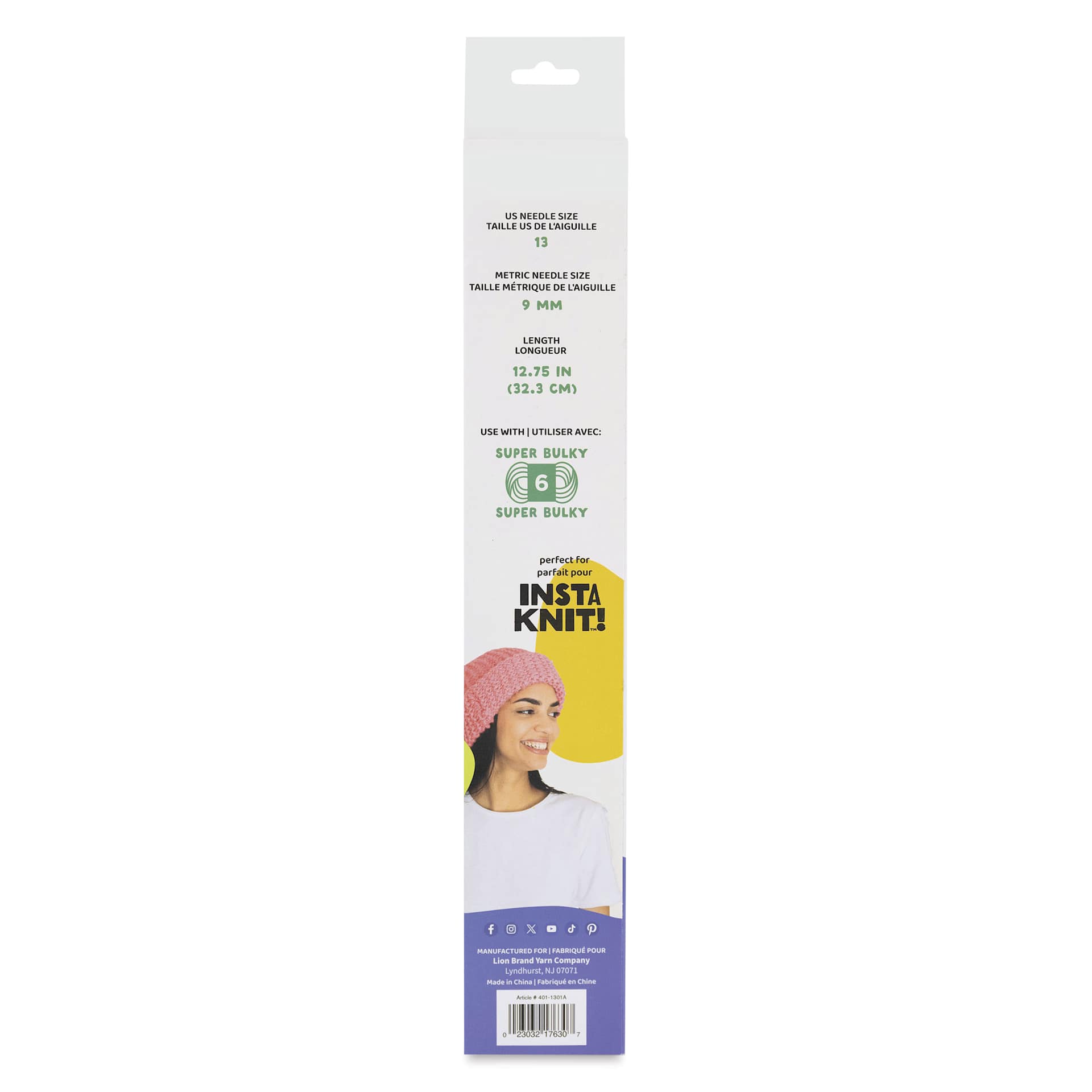 Lion Brand Wooden Knitting Needles - back of packaging