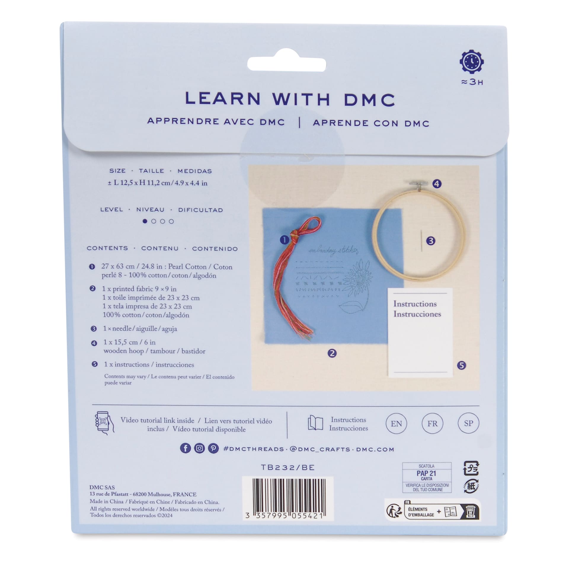 DMC Learning Embroidery Kit - back of packaging