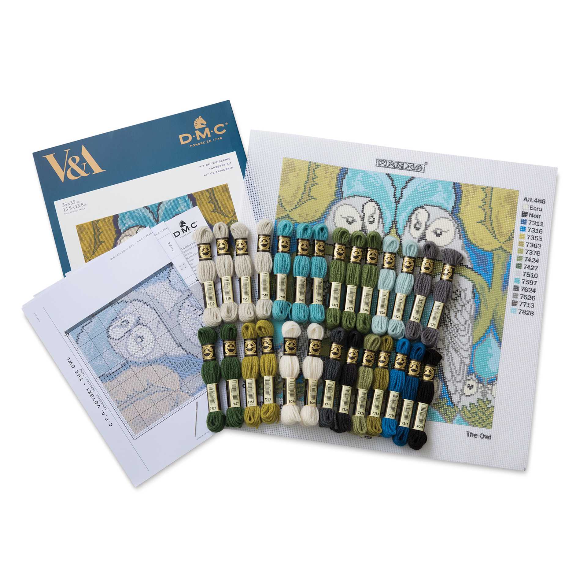 DMC The Museum Collection Tapestry Kit - “The Owl” by C.F.A. Voysey - packaging and contents
