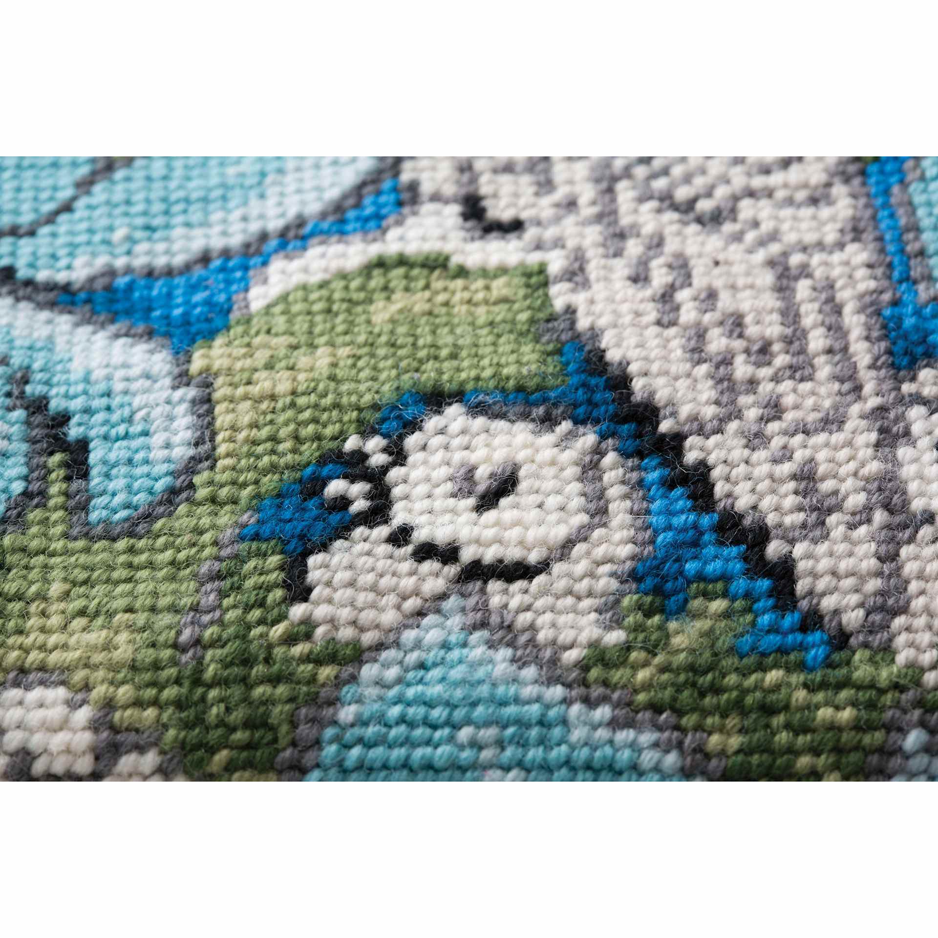 DMC The Museum Collection Tapestry Kit - “The Owl” by C.F.A. Voysey - close-up of finished tapestry example