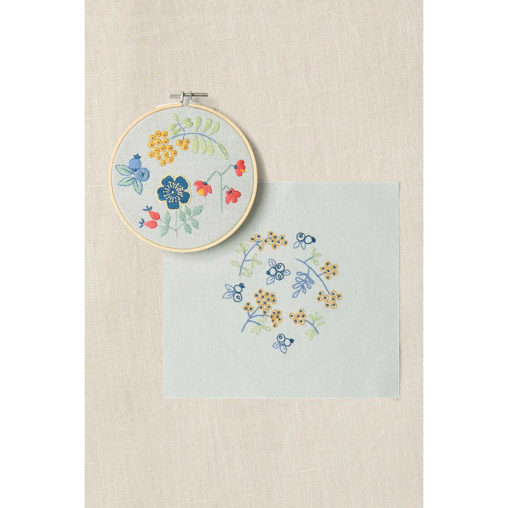 DMC Mindful Making Embroidery Duo Kit - Forest Fruits - finished example and pattern