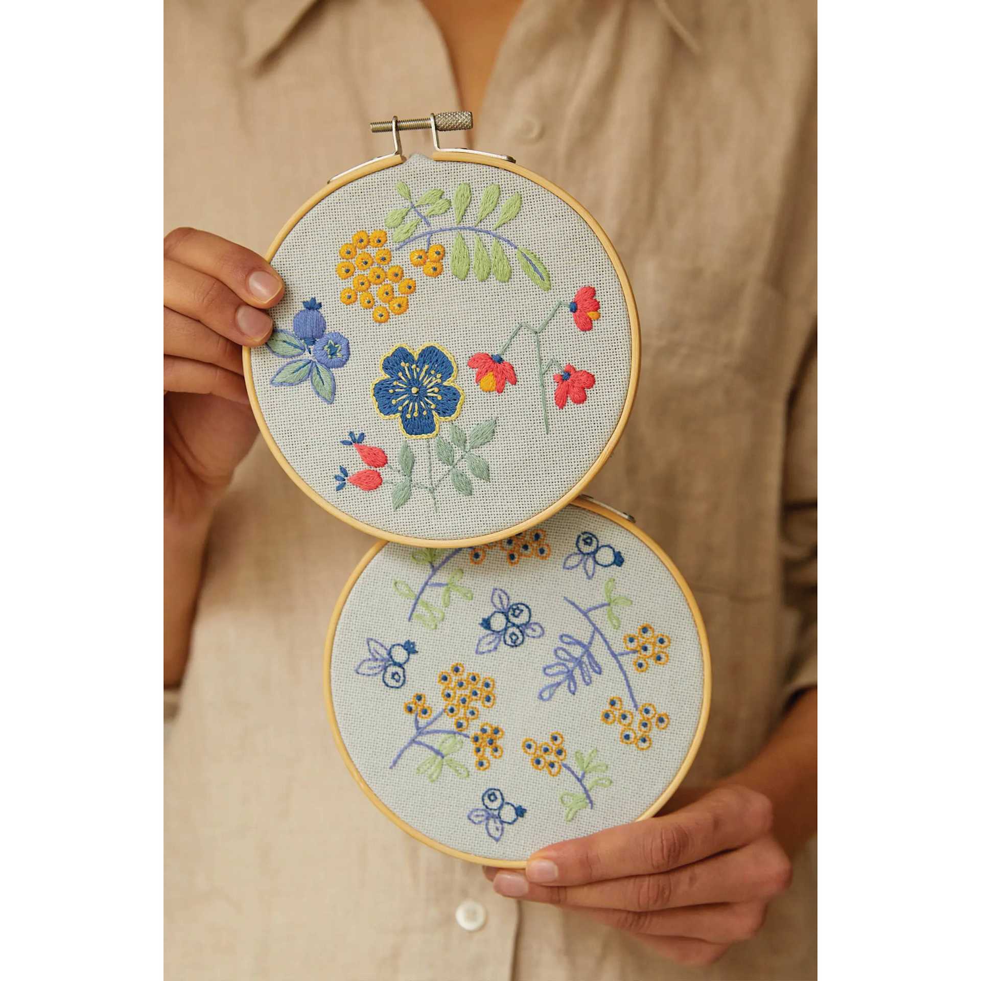 DMC Mindful Making Embroidery Duo Kit - Forest Fruits - finished duo example