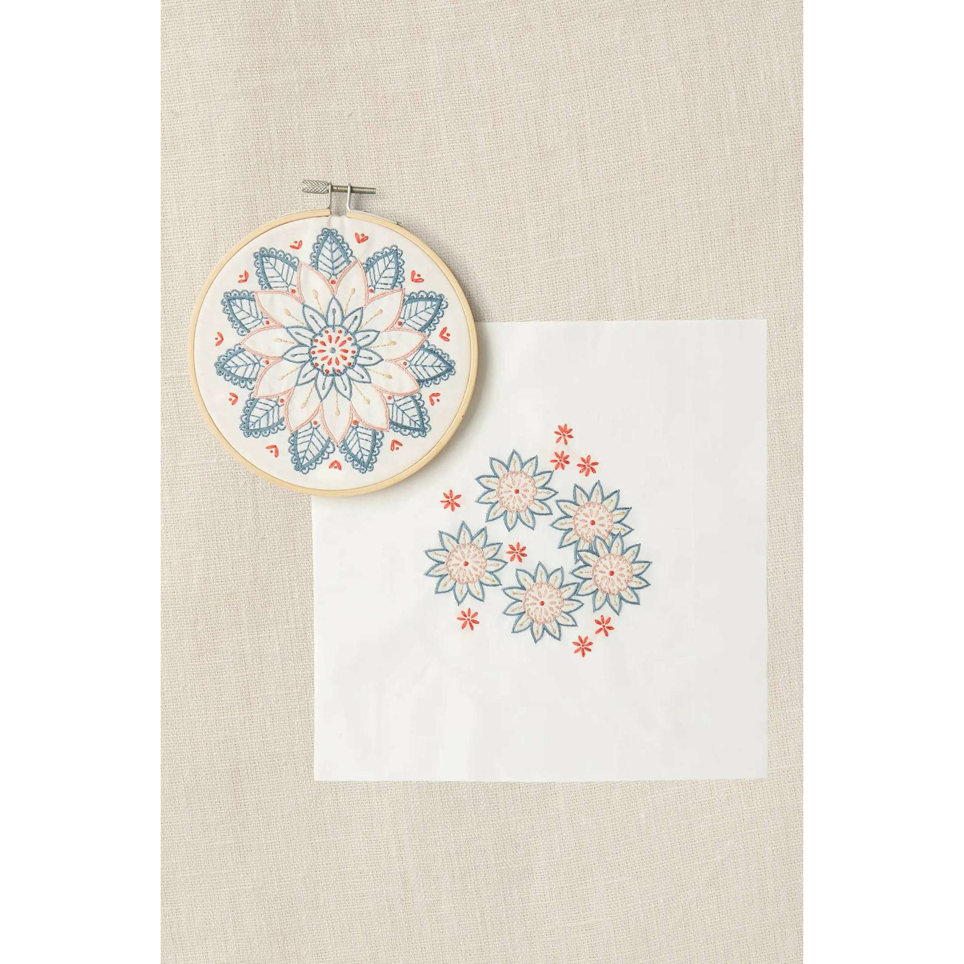 DMC Mindful Making Embroidery Duo Kit - Mandala - finished pattern and example