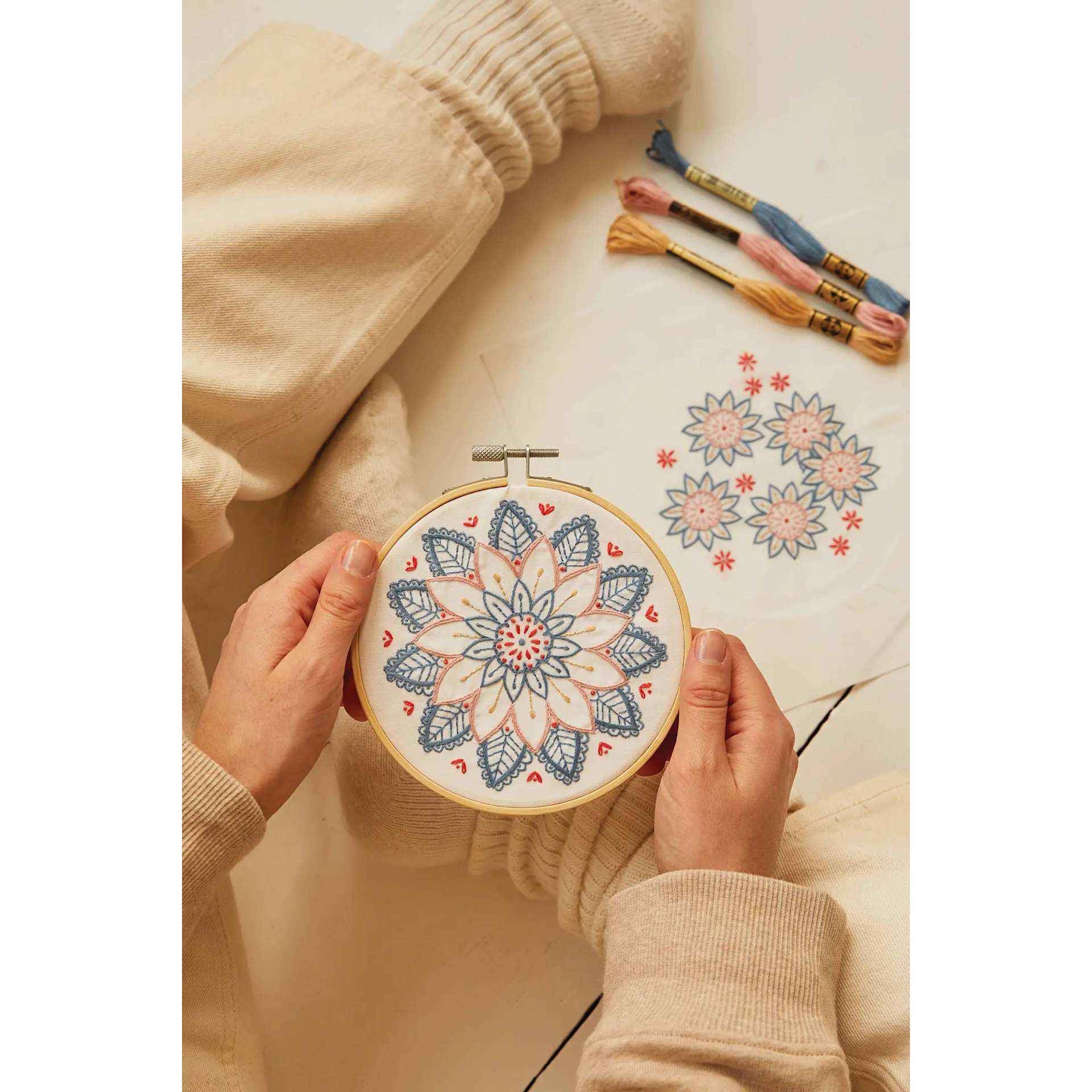 DMC Mindful Making Embroidery Duo Kit - Mandala - finished example in hand