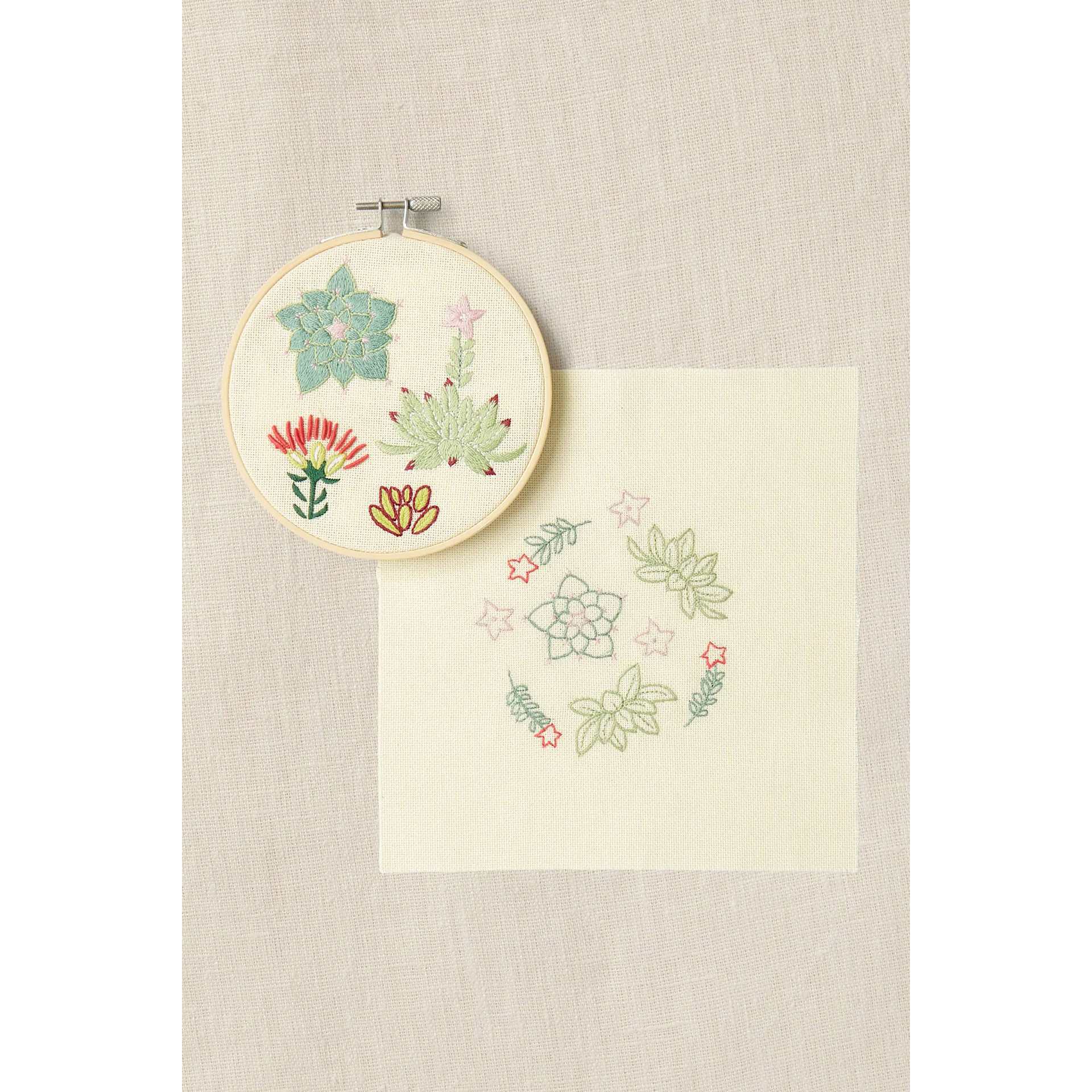 DMC Mindful Making Embroidery Duo Kit - Succulents - finished example and pattern