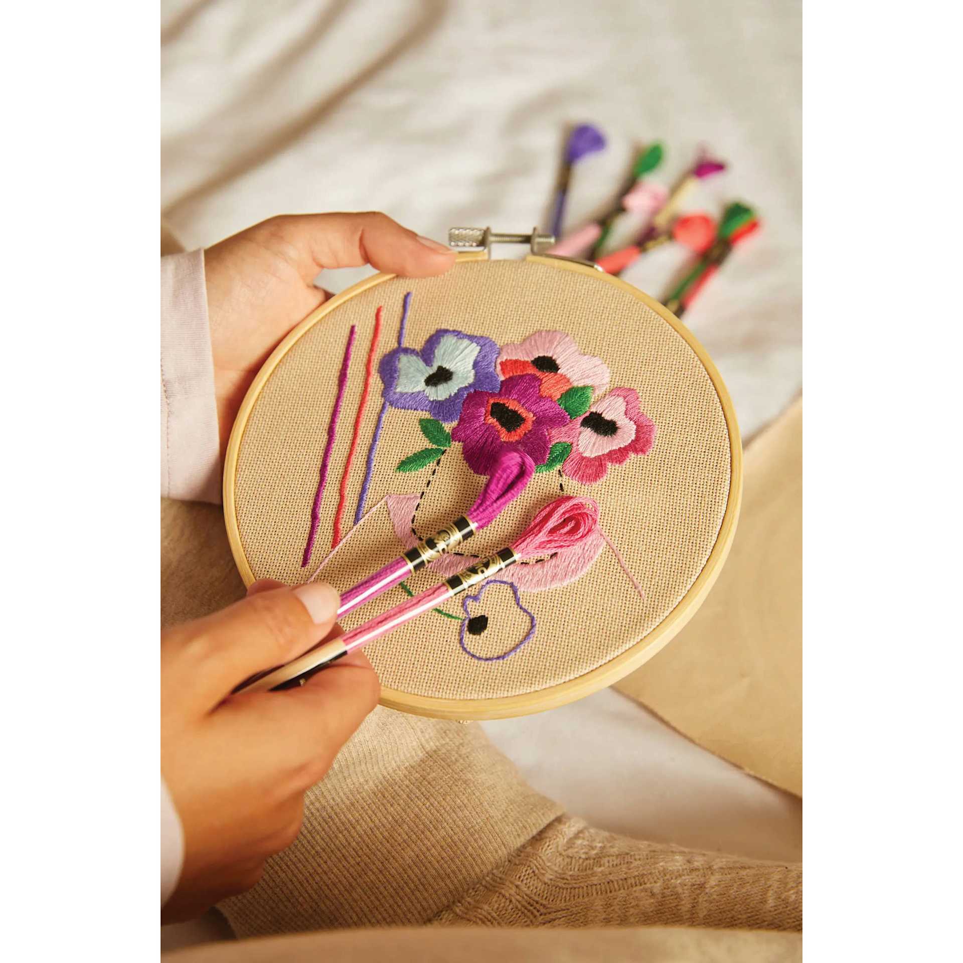 DMC Mindful Making Embroidery Duo Kit - Peaceful Breeze - finished example in hand