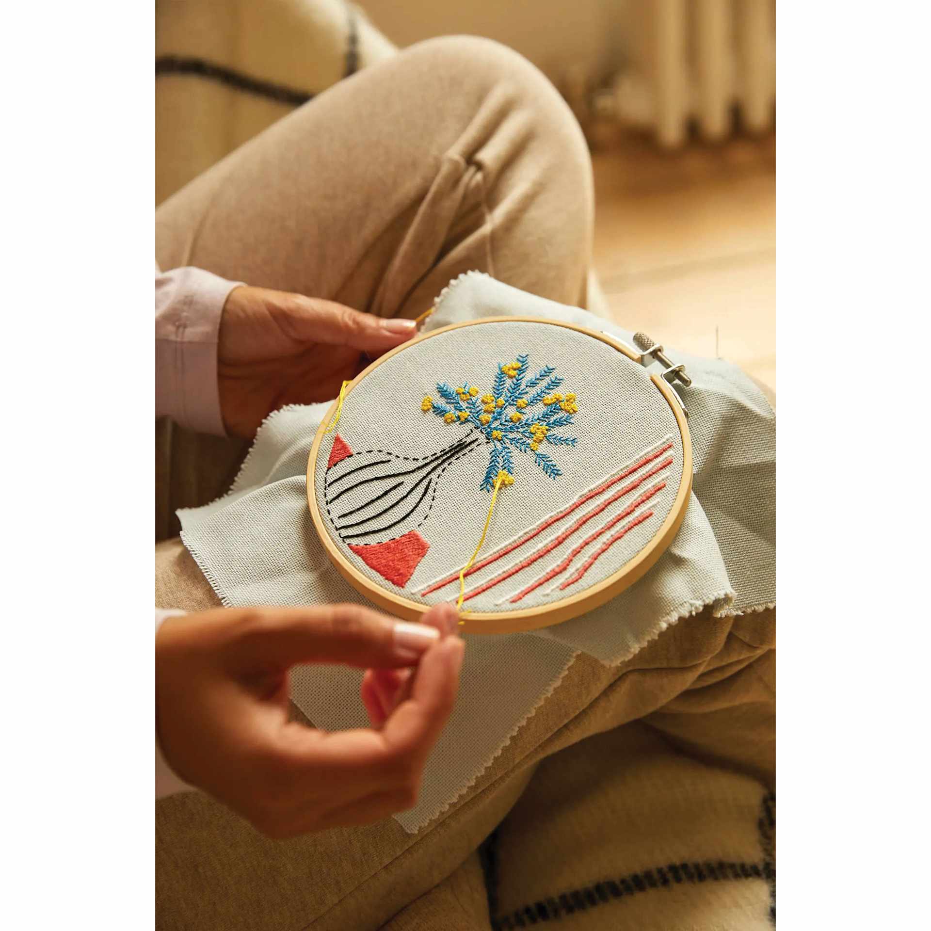 DMC Mindful Making Embroidery Duo Kit - Mellow Mimosa - project in progress