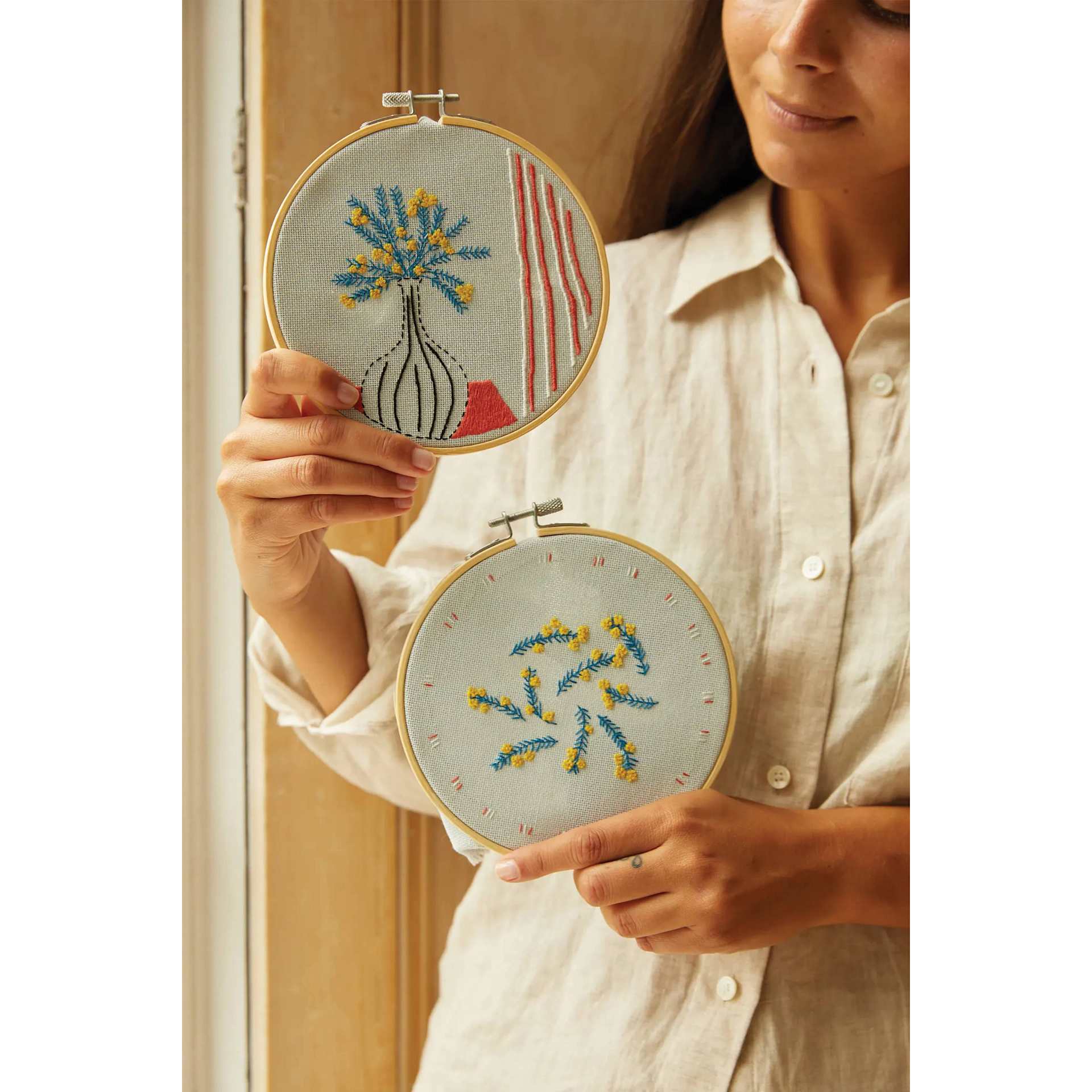 DMC Mindful Making Embroidery Duo Kit - Mellow Mimosa - finished duo example