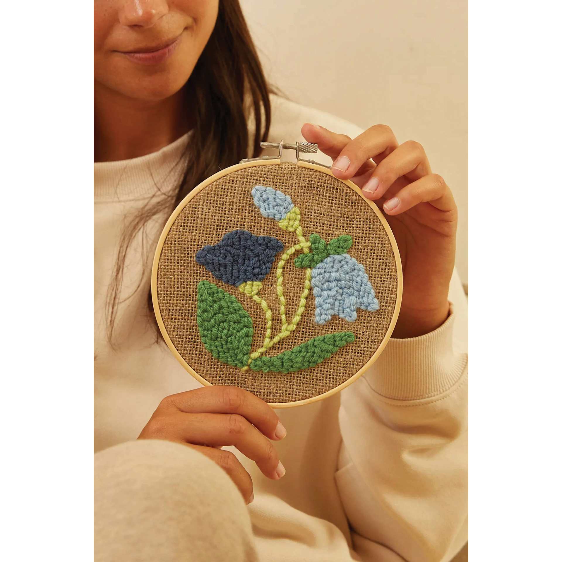 DMC Mindful Making Beginner Punch Needle Kit - Relaxed Rustic - finished example in hand