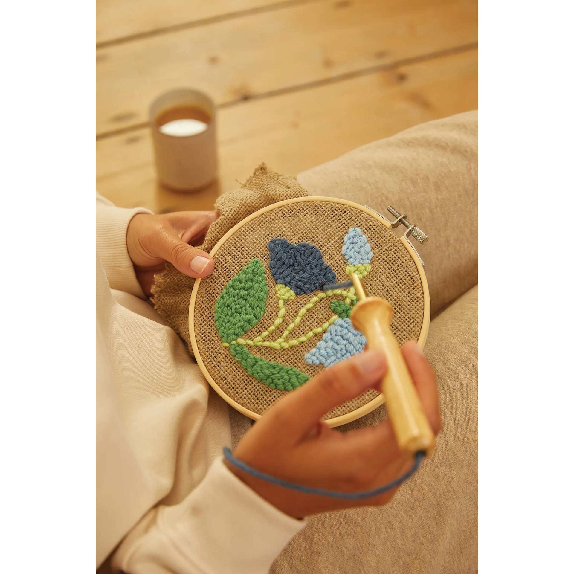 DMC Mindful Making Beginner Punch Needle Kit - Relaxed Rustic - project in progress