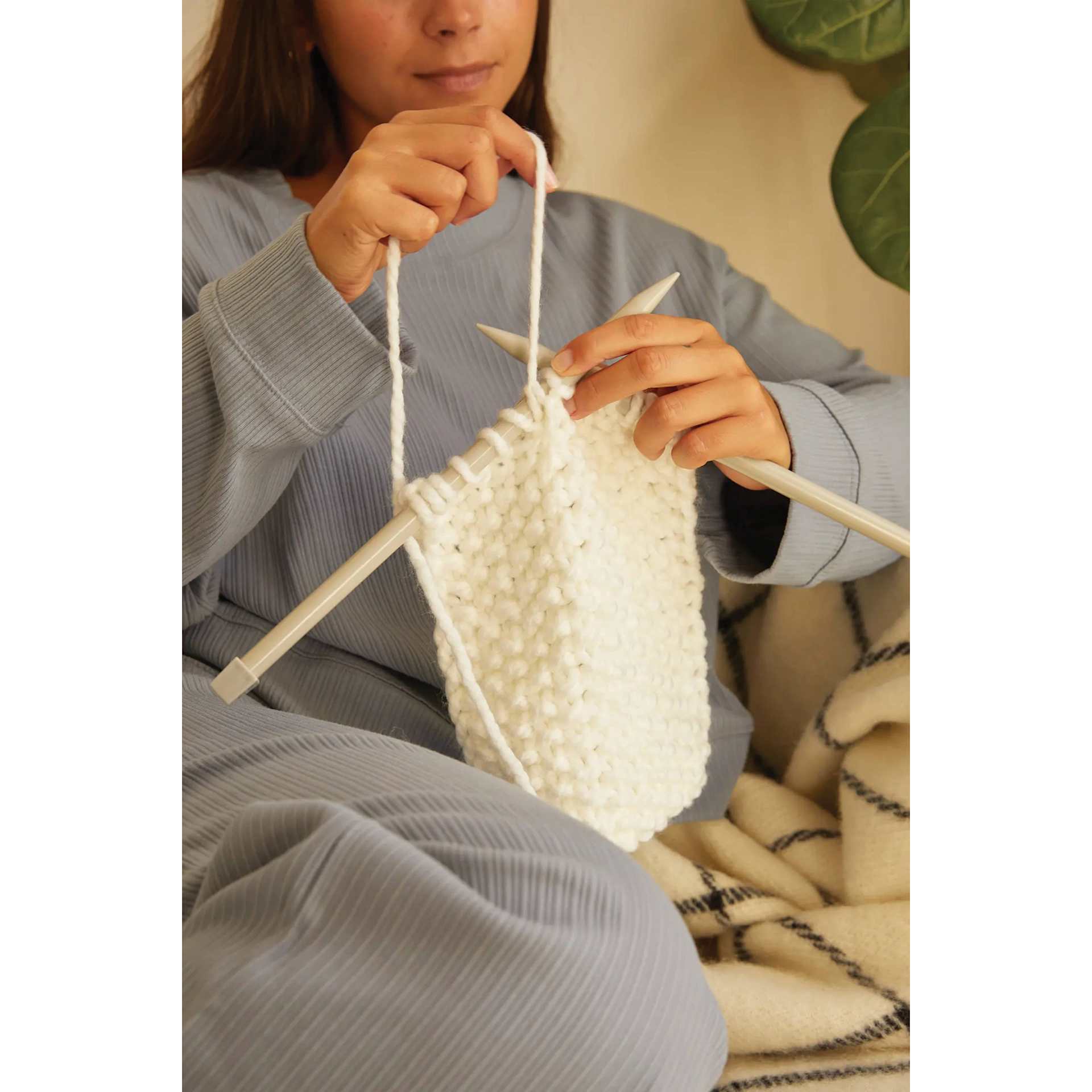 DMC Mindful Making Cozy Hat & Snood Knitting Kit - project in progress