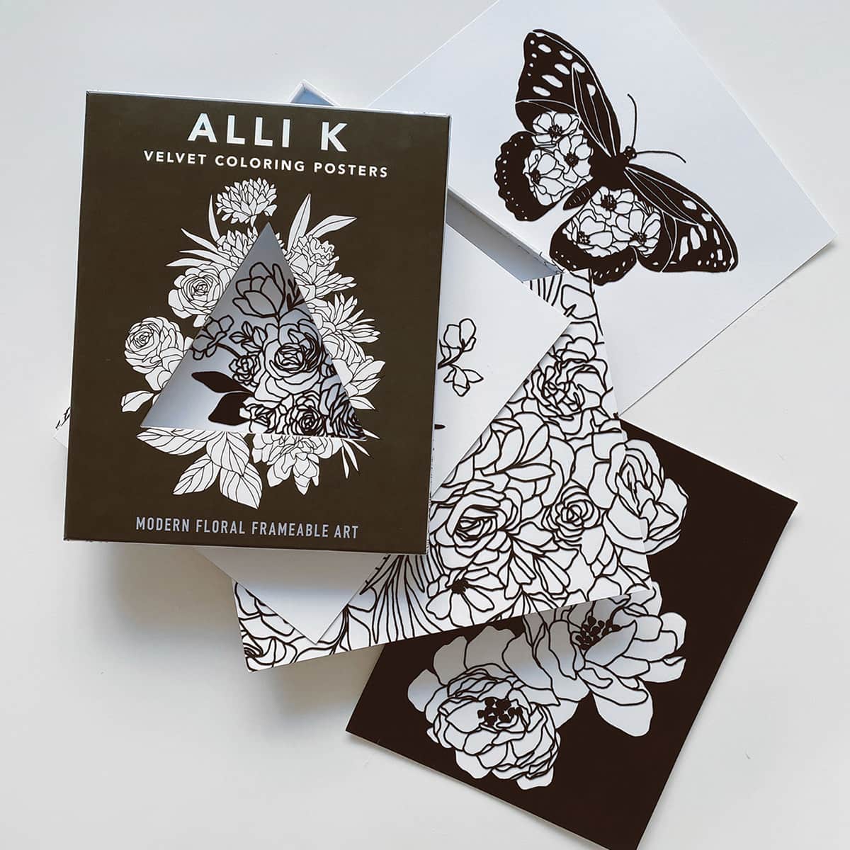 Velvet Coloring Posters: Modern Floral Frameable Wall Art, Book With Pages