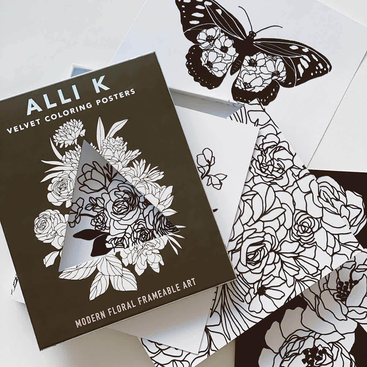 Velvet Coloring Posters: Modern Floral Frameable Wall Art, Book With Pages