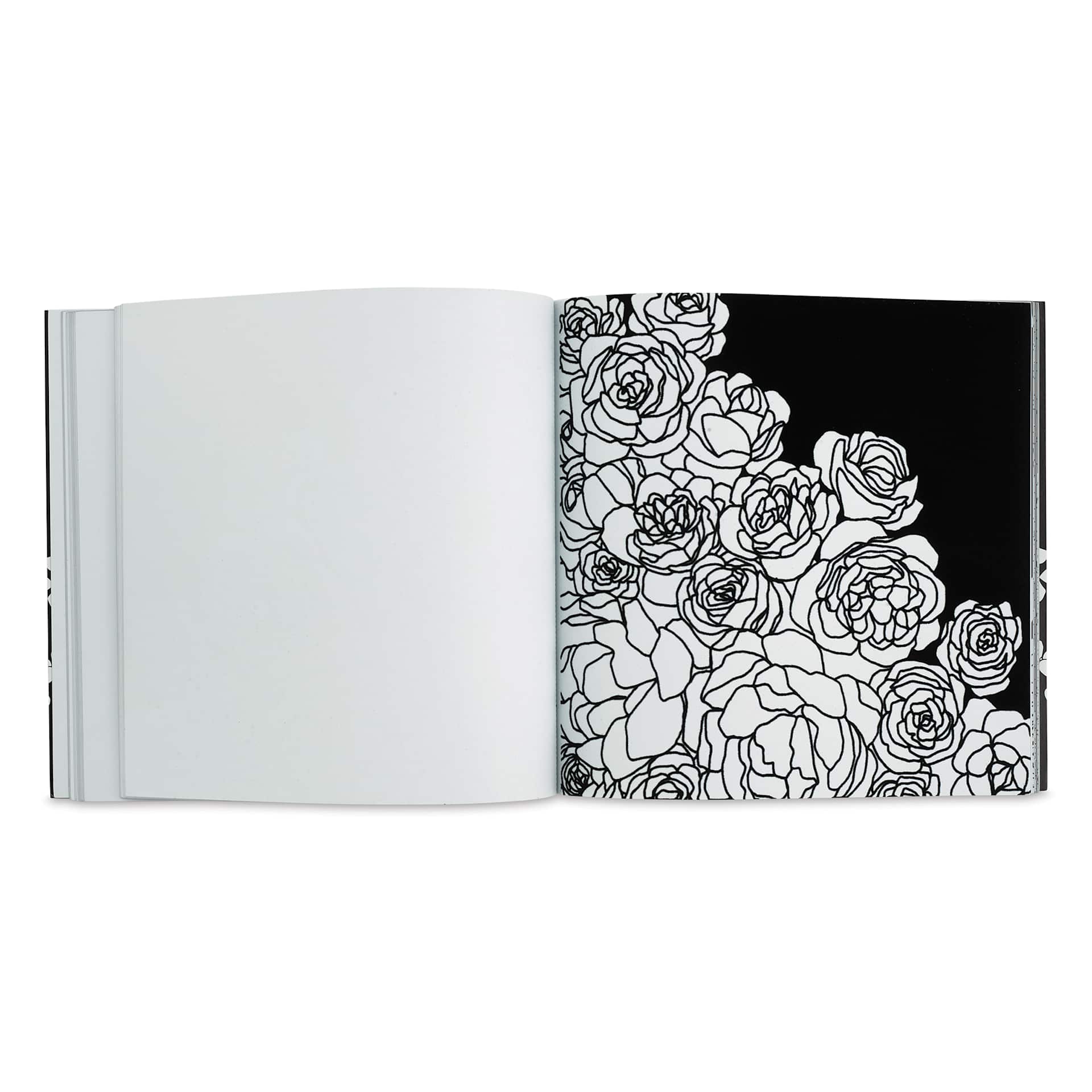 Bloom: A Flower Coloring Book (blank page and rose arrangement with black background)