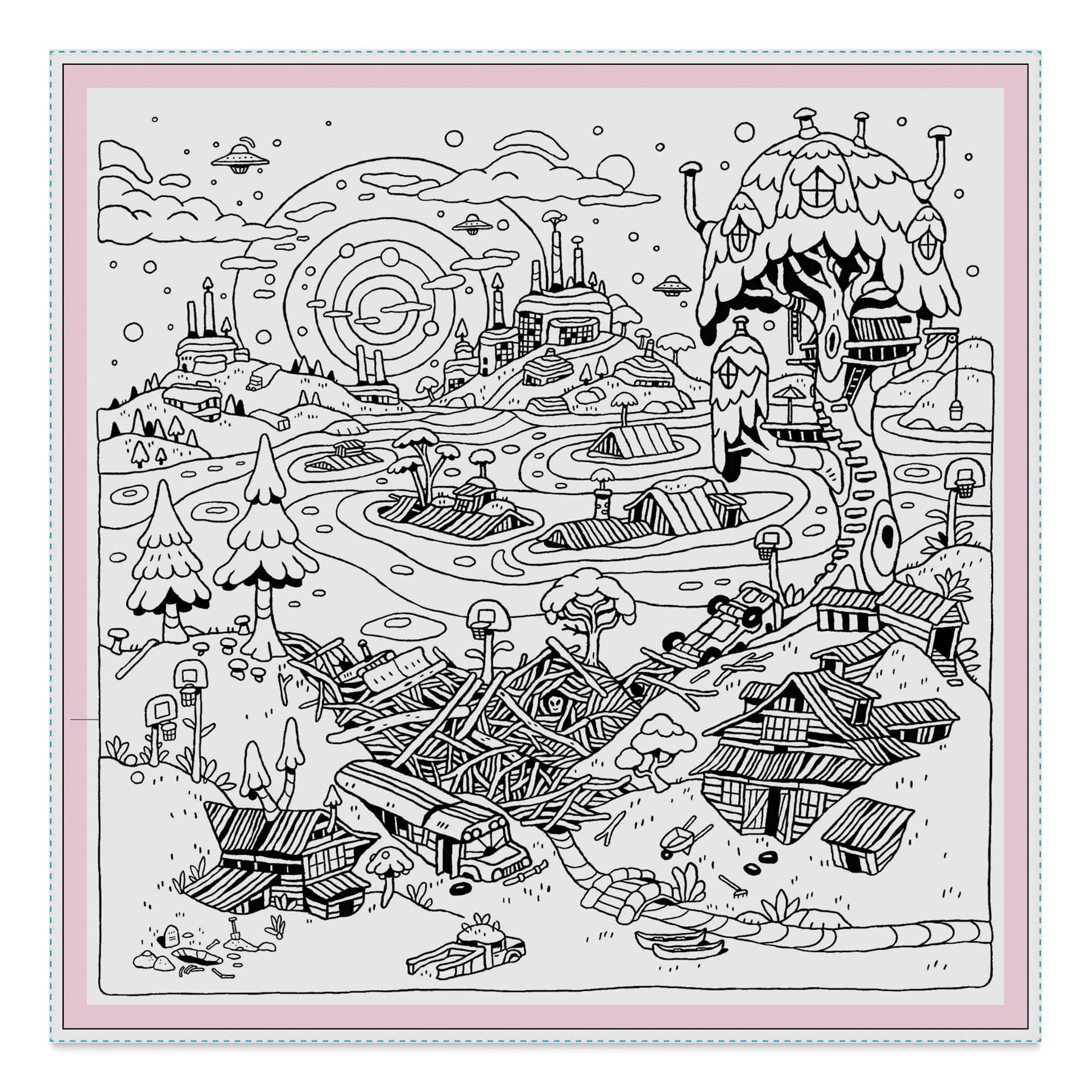 The Lost Forest Coloring Book, village in the forest