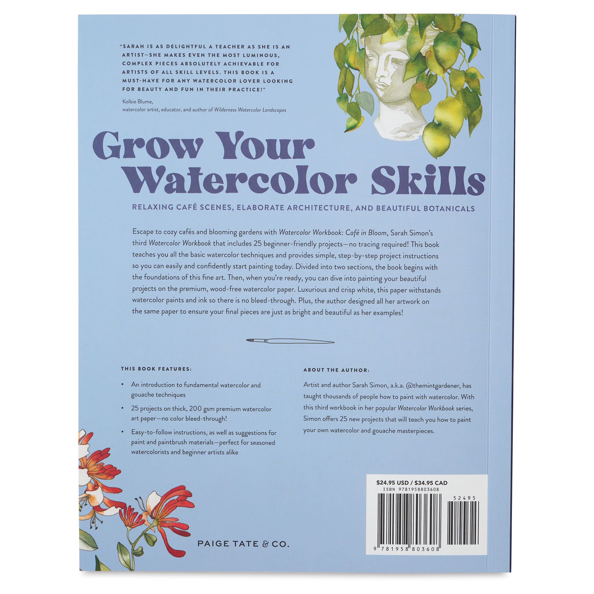 Watercolor Workbook: Café in Bloom - 8-1/2" x 11", 88 Pages, back cover
