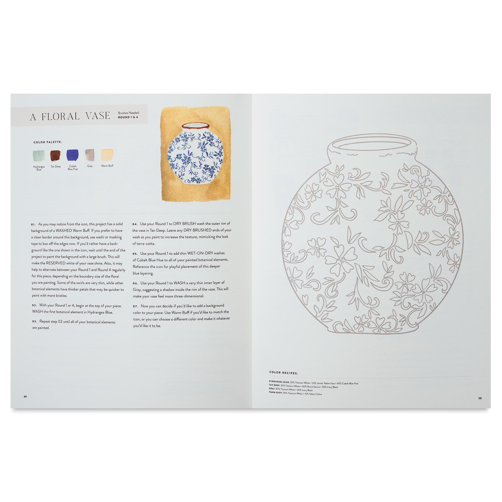 Watercolor Workbook: Café in Bloom - 8-1/2" x 11", 88 Pages, floral vase