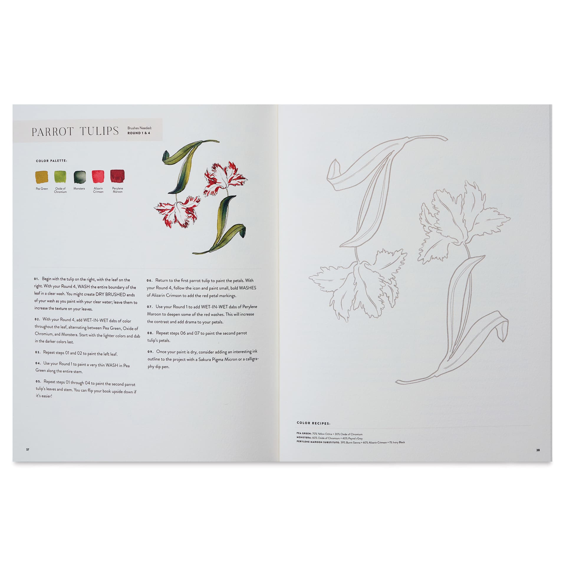 Watercolor Workbook: Café in Bloom - 8-1/2" x 11", 88 Pages, Parrot Tulips