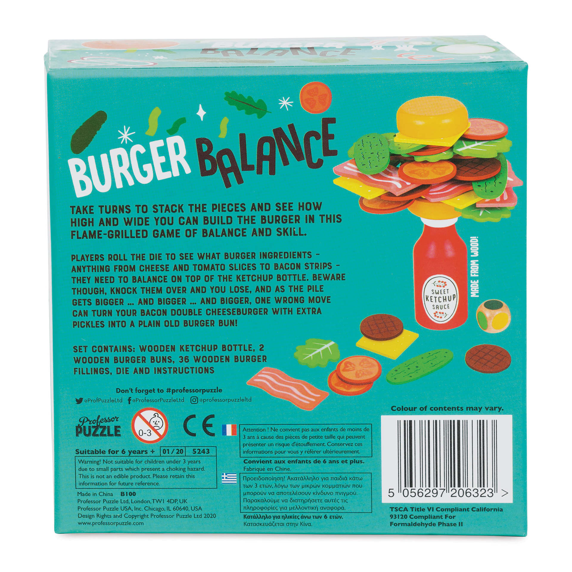 Professor Puzzle Burger Balance Game (Back of packaging)