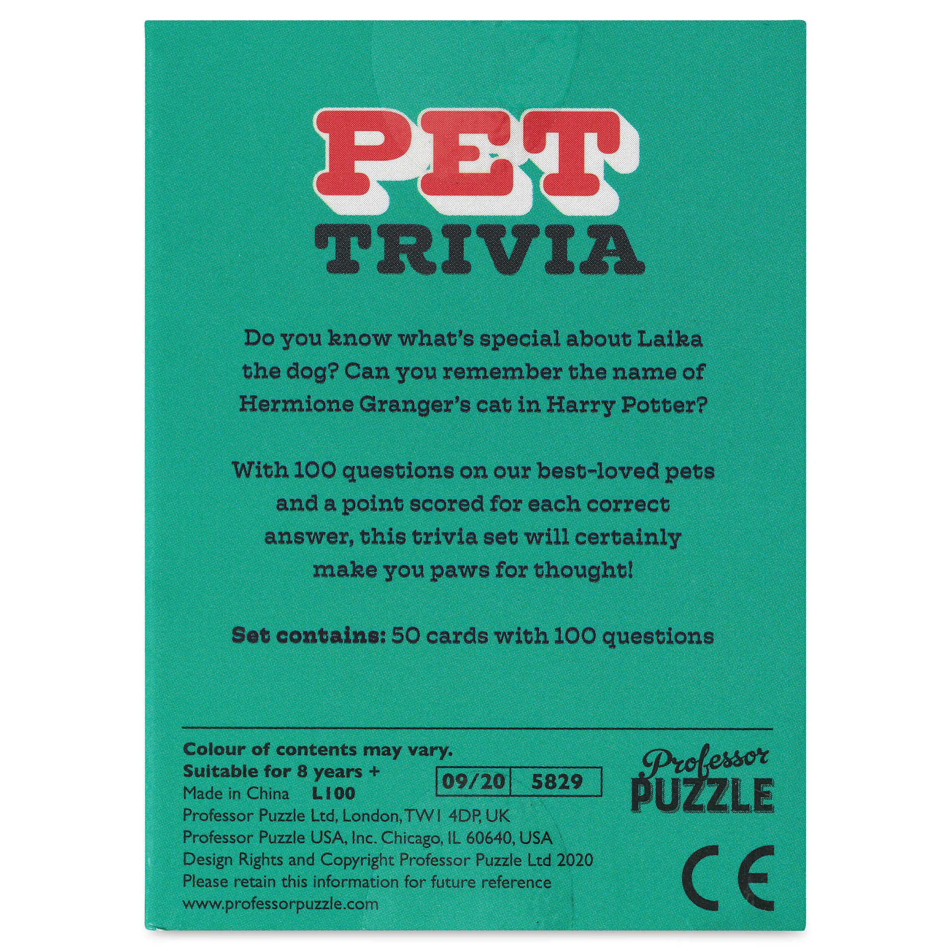 Professor Puzzle Mini Pet Trivia Game back of packaging