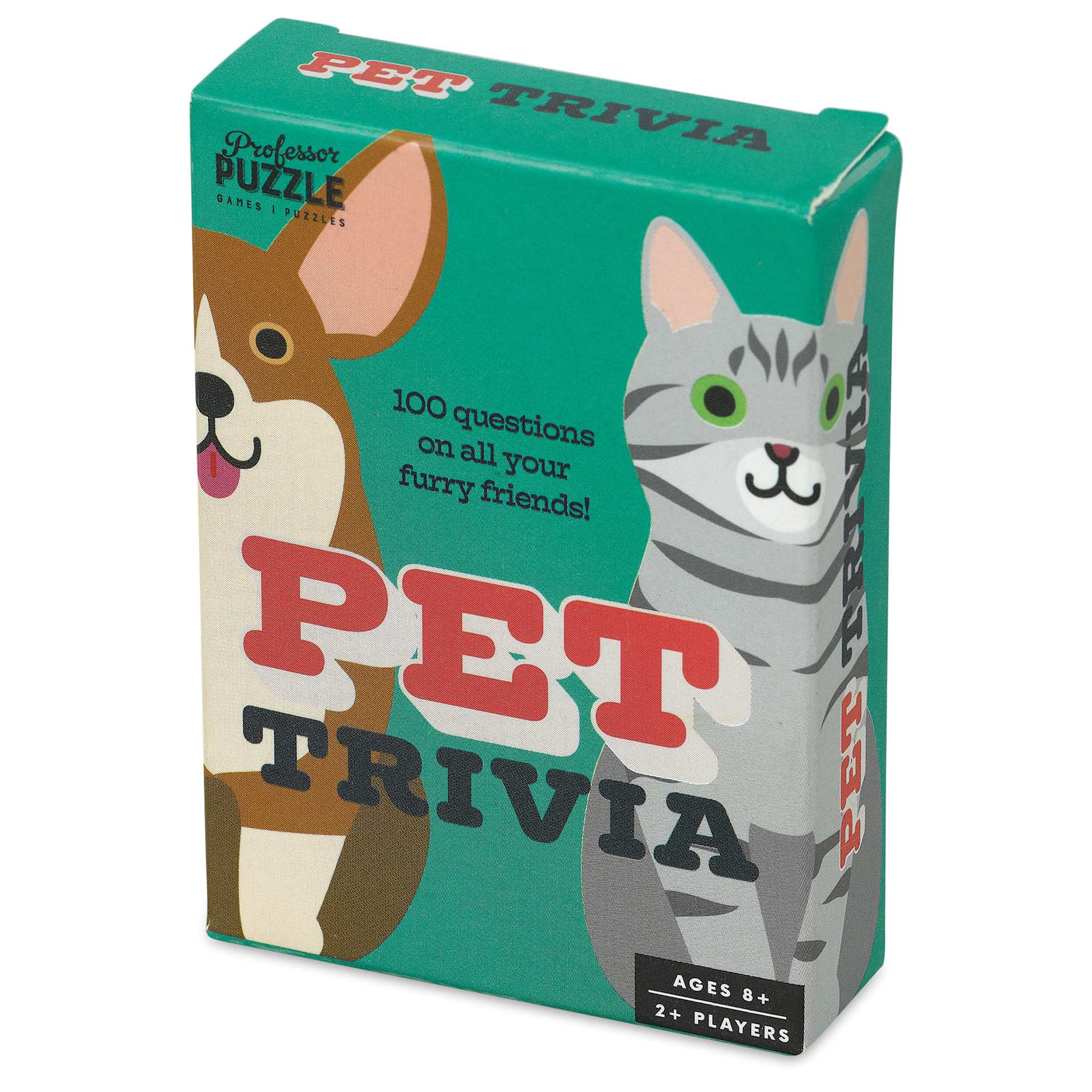 Professor Puzzle Mini Pet Trivia Game front of packaging, angled view