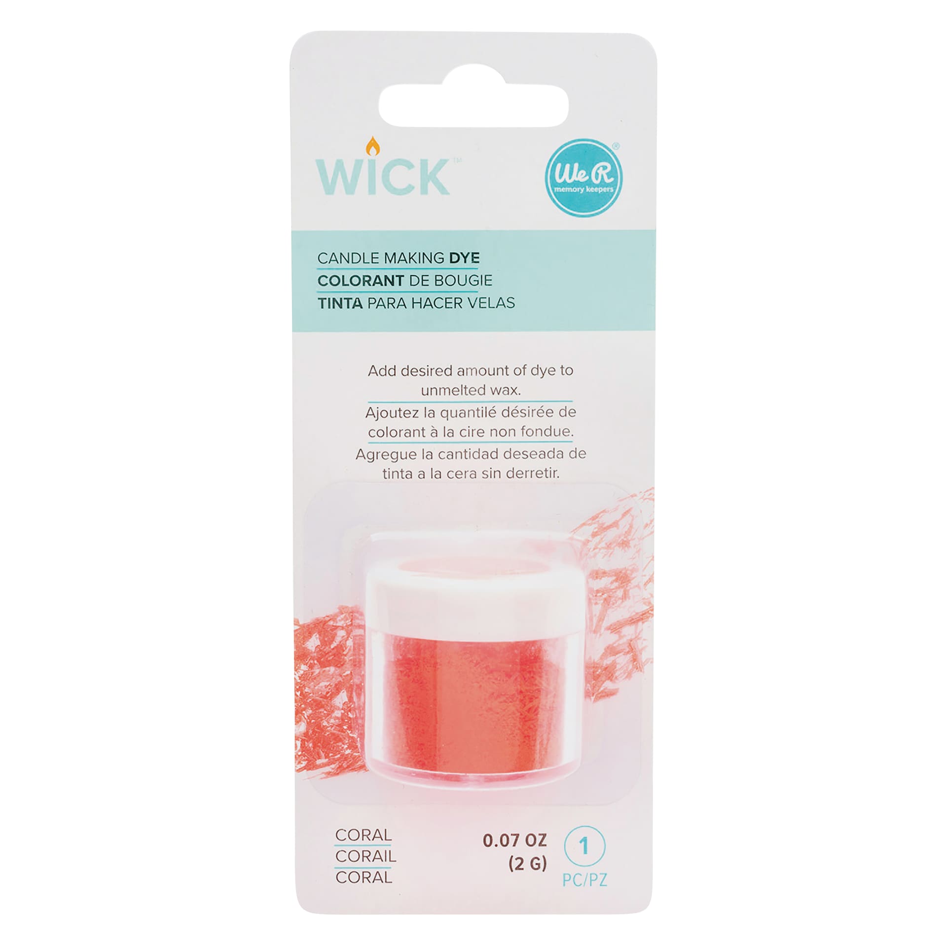We R Memory Keepers Wick Candle Making Dye - Coral front of packaging