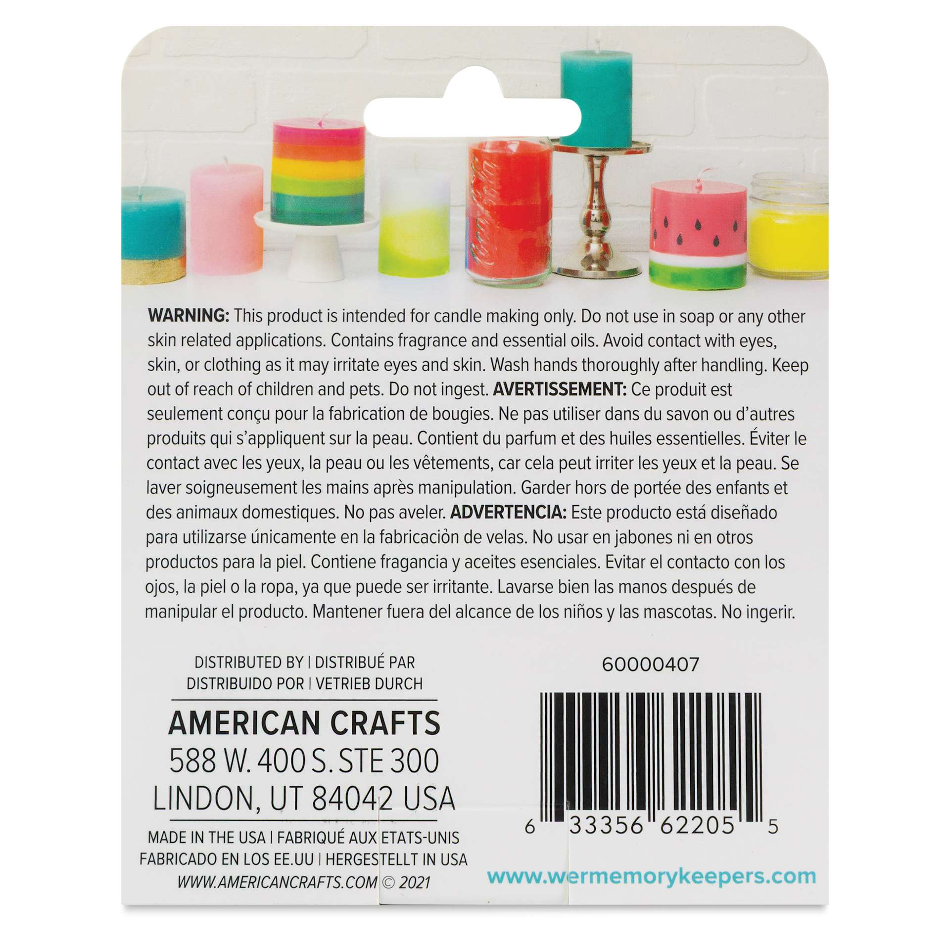 We R Memory Keepers Wick Candle Making Scents - Set of 3, Happy Holiday, 1 oz Bottles back of packaging