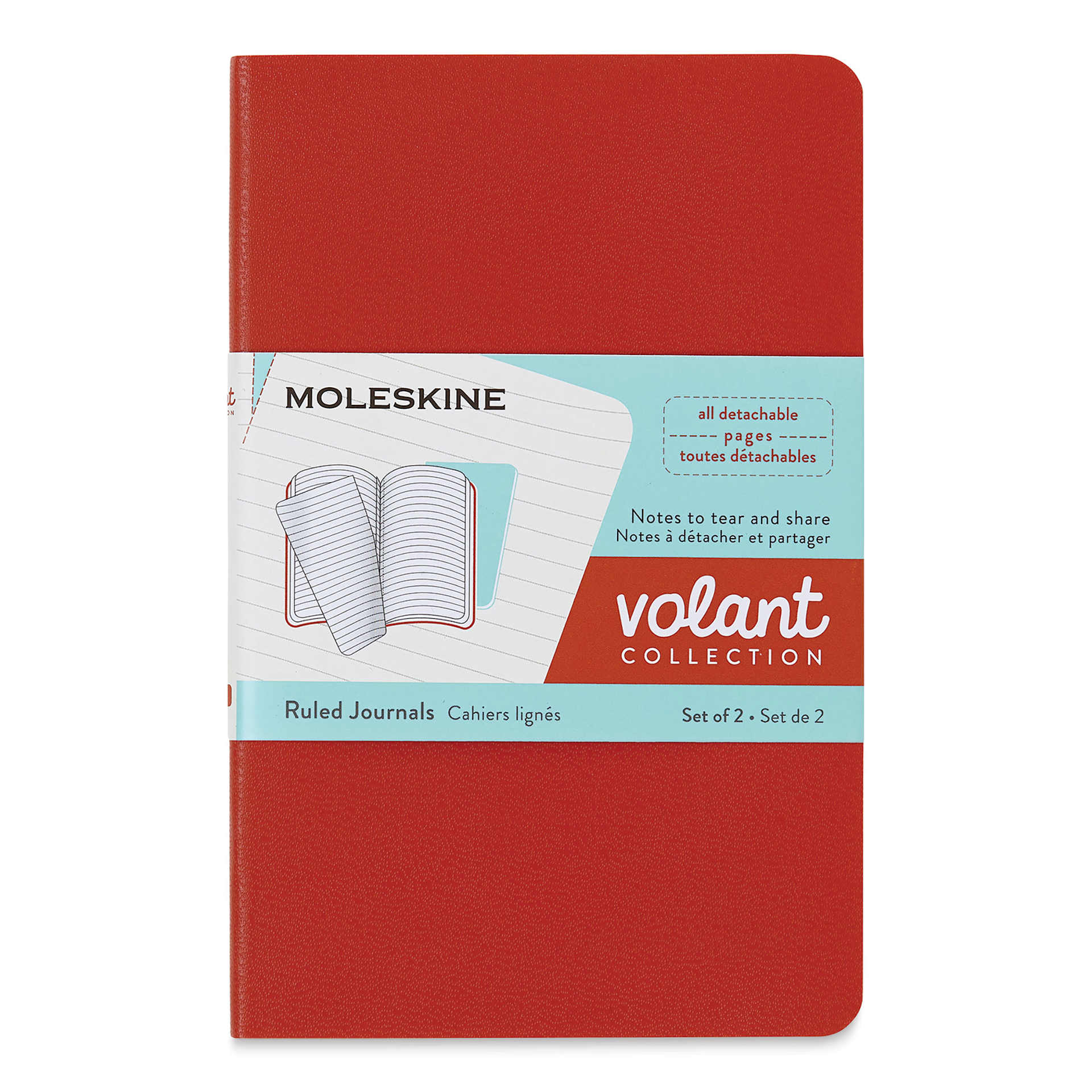 Moleskine Volant Journals - Pocket, Ruled, Coral Aquamarine, Pkg of 2 (front view)