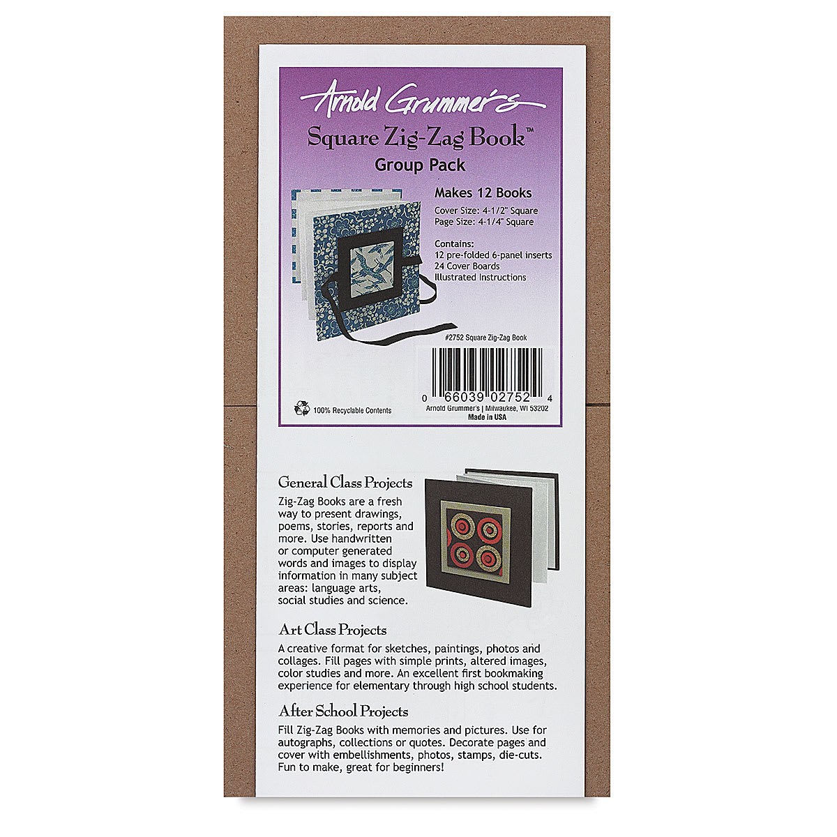 Arnold Grummer's Zig-Zag Book Classroom Pack - Front of package of 12 Square Books
