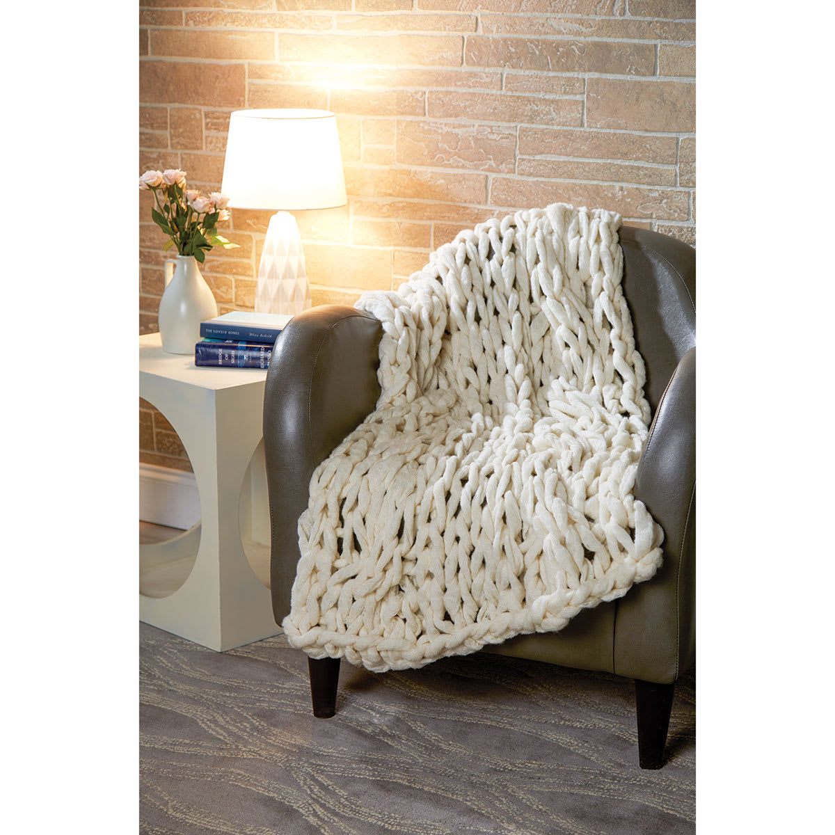 Premier Yarn Couture Jazz Yarn - Photo of Knit Afghan on chair in living room setting