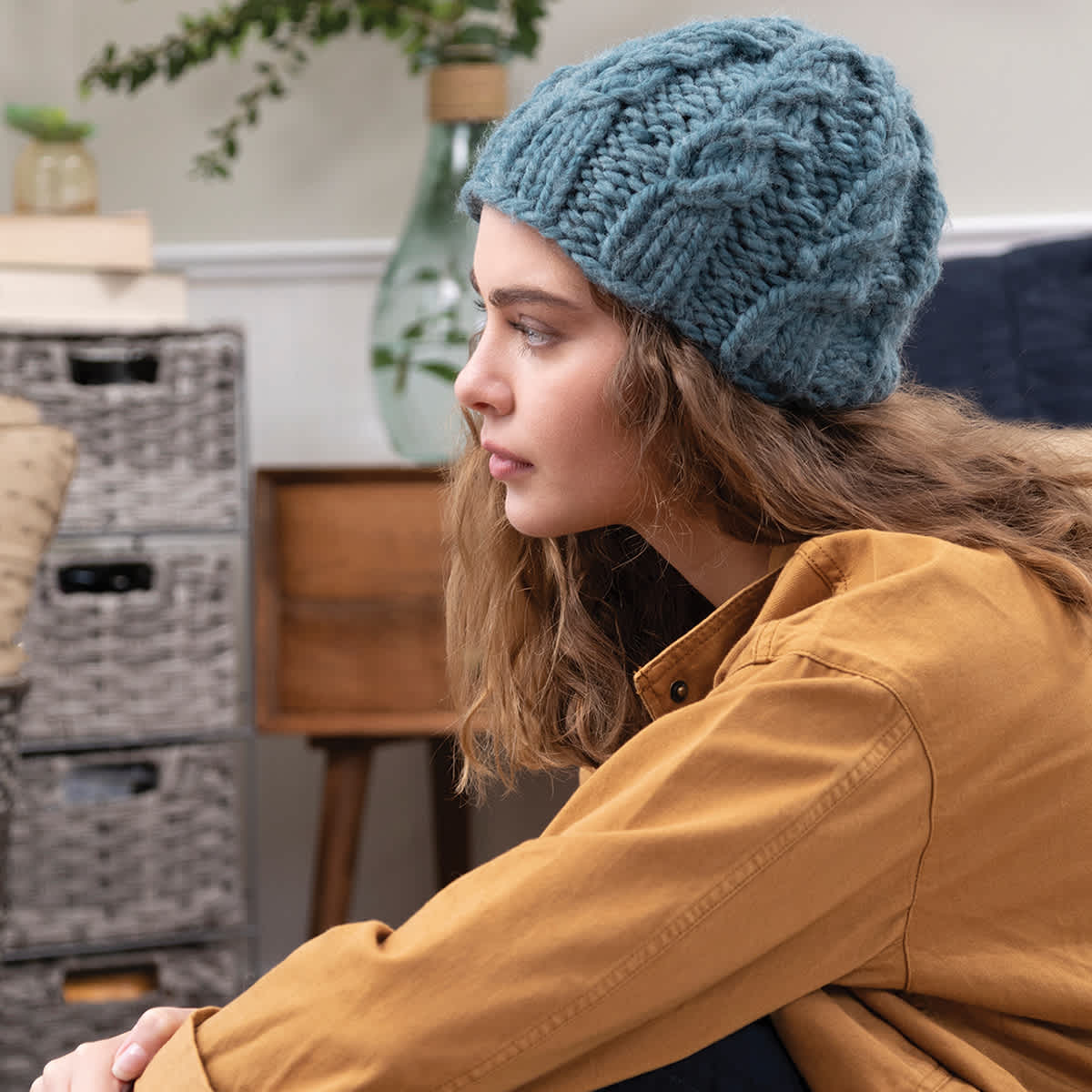 Premier Yarn So Woolly Yarn - Side view of model wearing Knit Cap