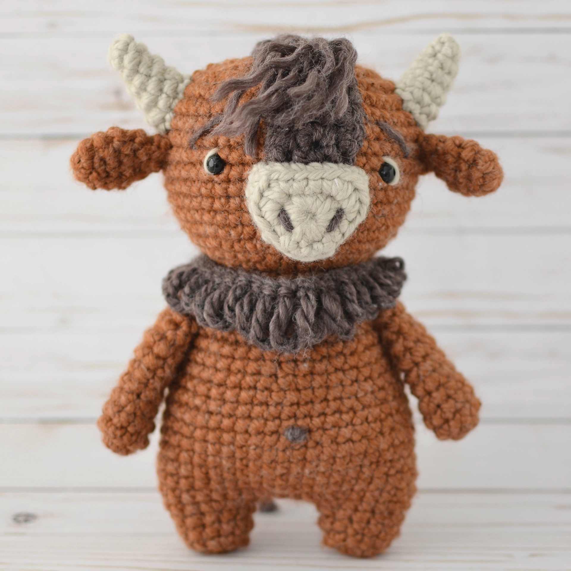 Lion Brand Re-Spun Thick & Quick Yarn - Cider - finished cow amigurumi example