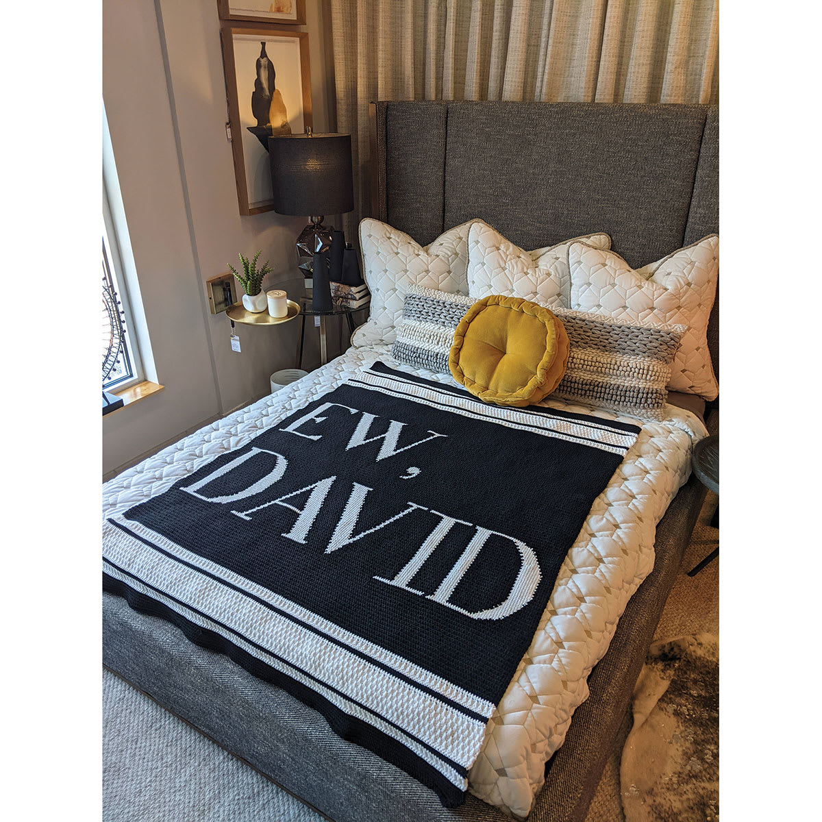 Lion Brand Schitt's Creek Yarn (Ew, David blanket on bed)